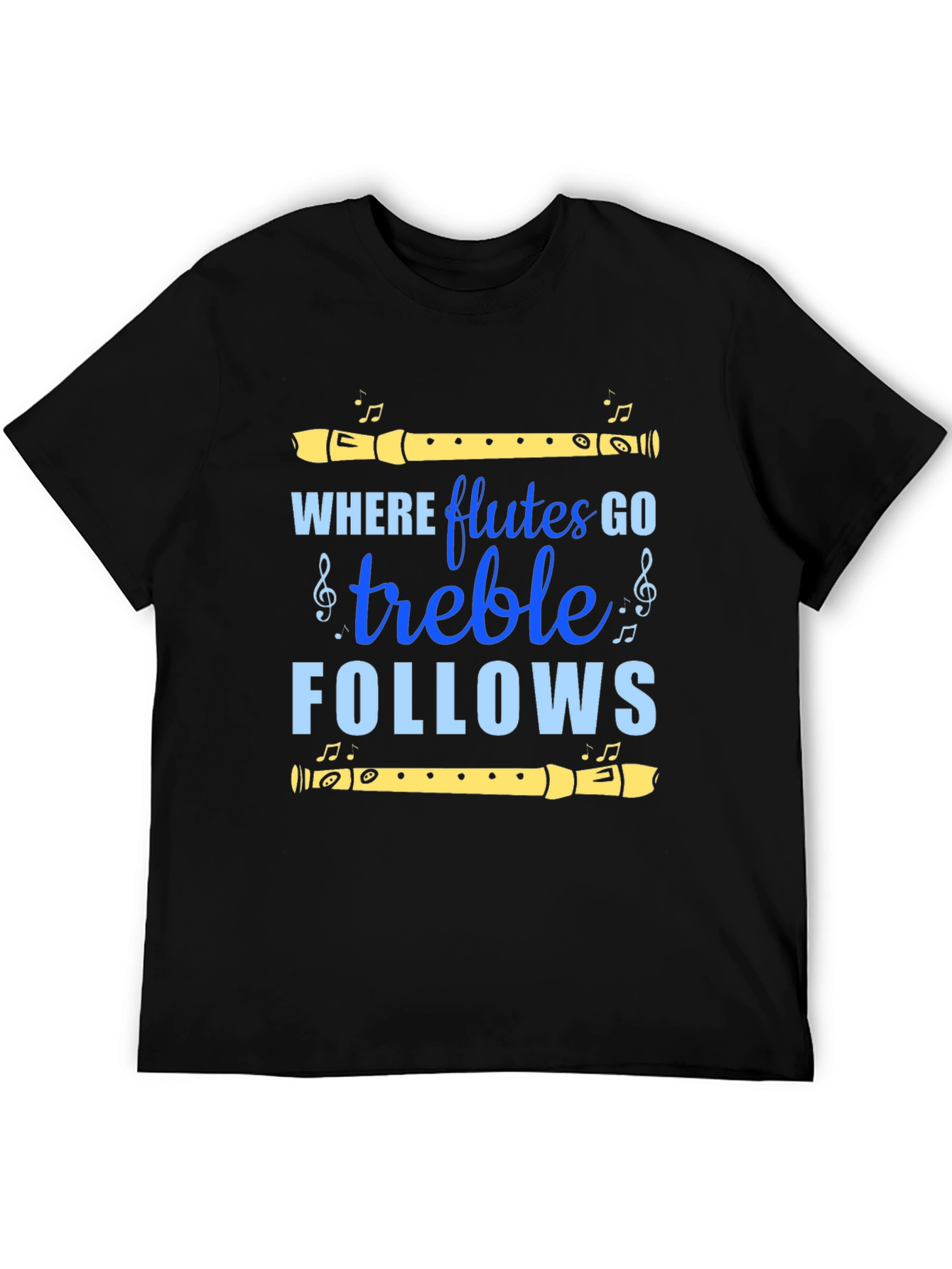 Black Flute Music T-Shirt - Treble Follows Tee view 5