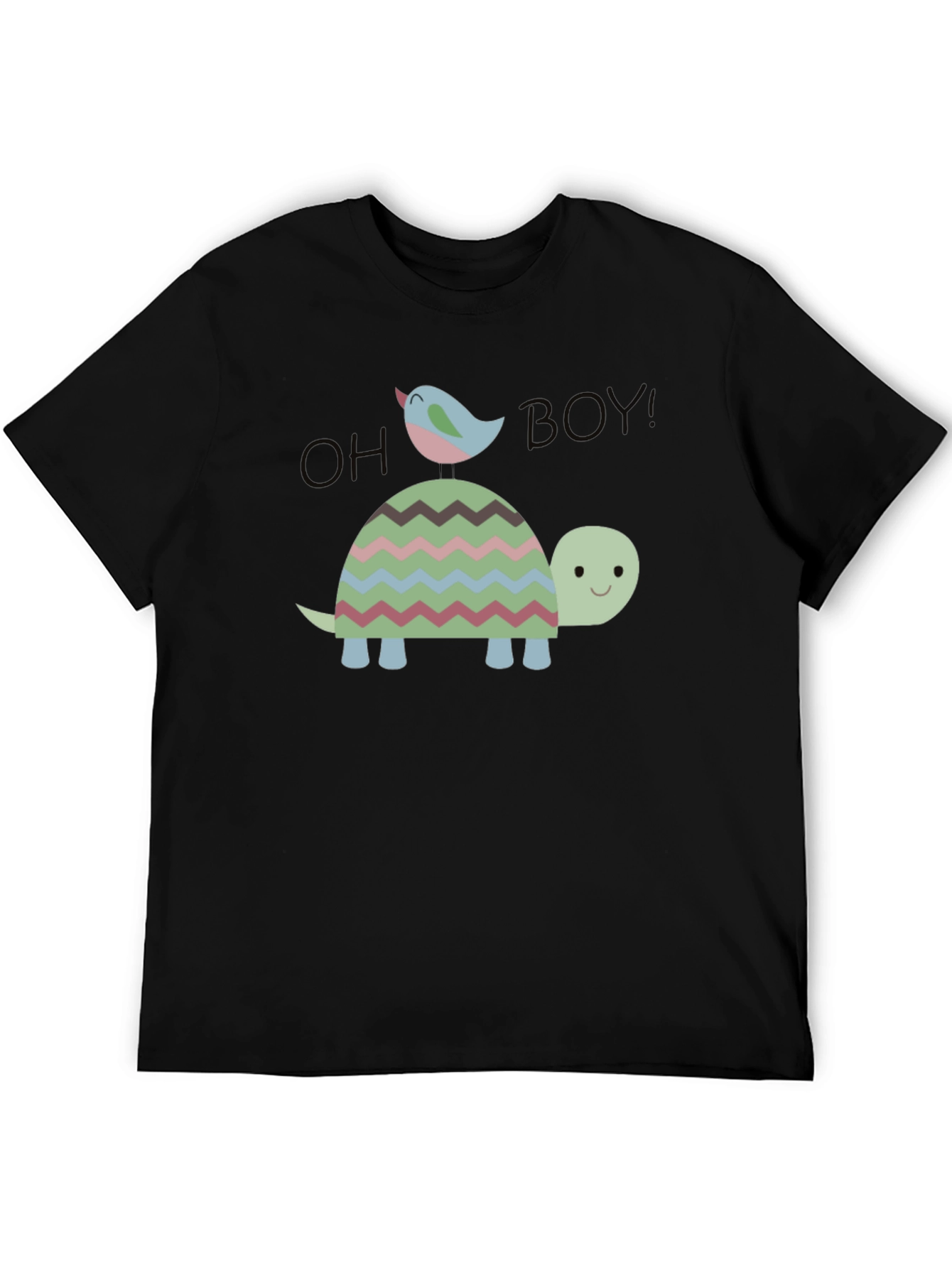 Black Whimsical Turtle & Bird Graphic Tee - Men's Black Cotton T-Shirt view 5
