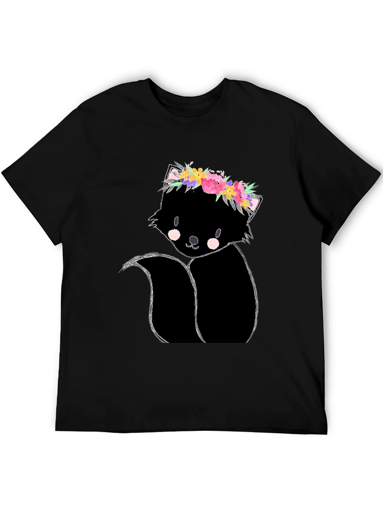 Black Floral Skunk Graphic Tee - Unisex Black T-Shirt view 5