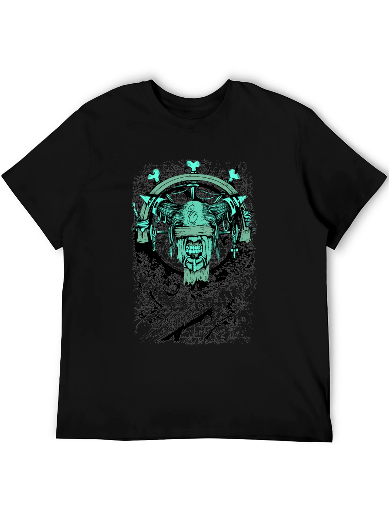 Black Men's Black Graphic T-Shirt - Mystic Blinded Skull Design view 5