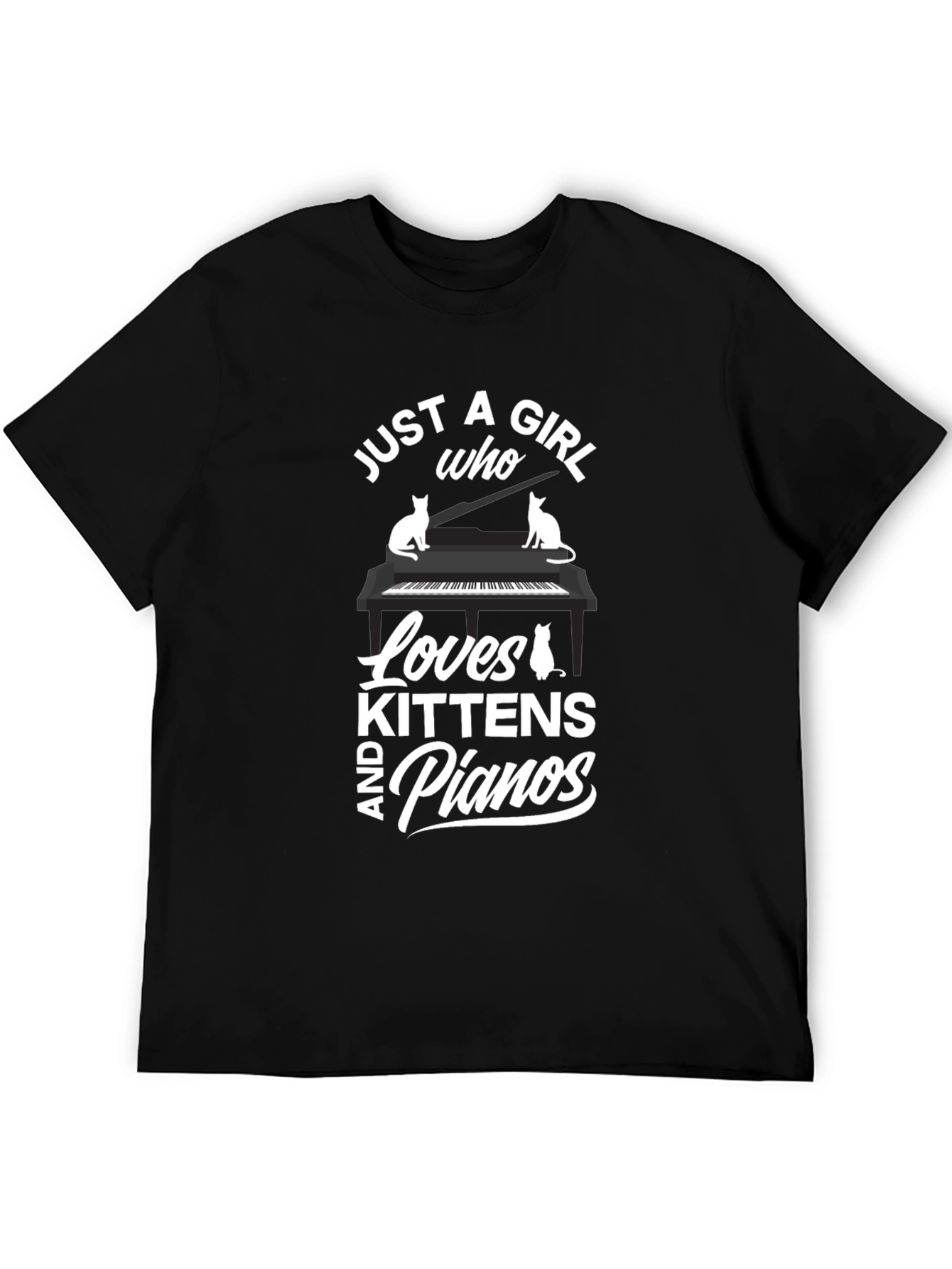 Black Just a Girl Who Loves Kittens and Pianos Black T-Shirt view 5