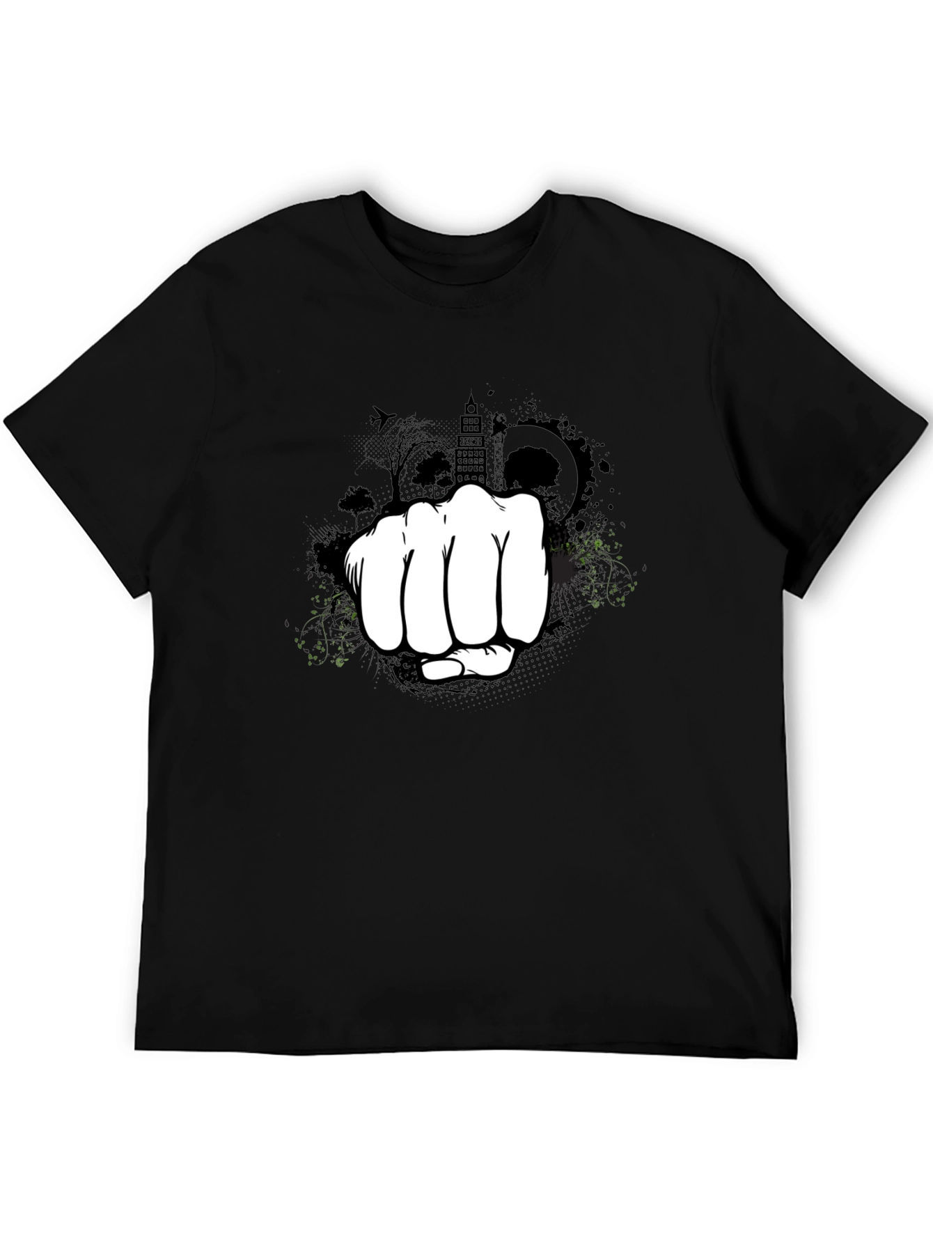 Black Urban Fist Graphic Tee - Black Cotton Blend Shirt view 5