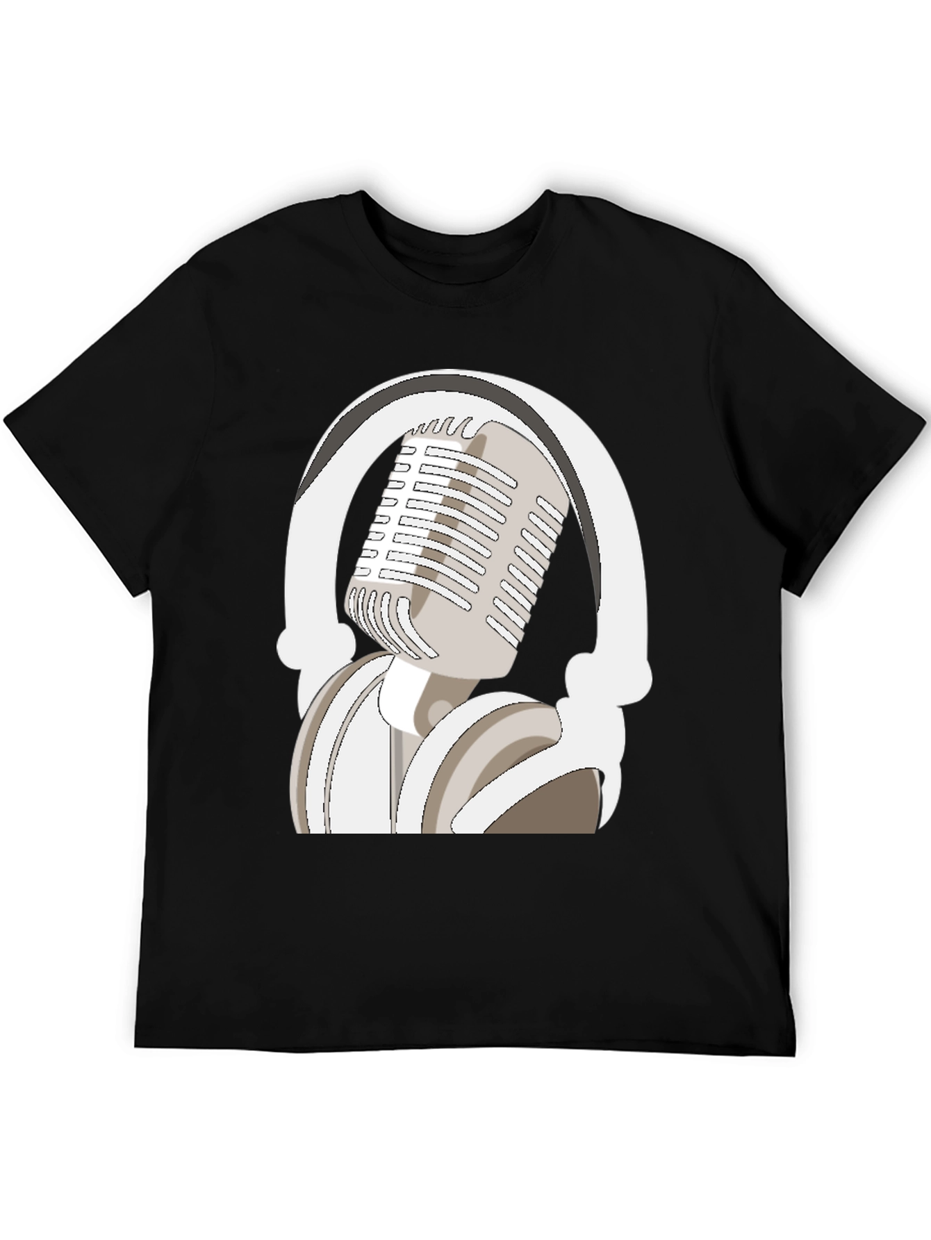 Black Microphone and Headphones Graphic Tee view 5