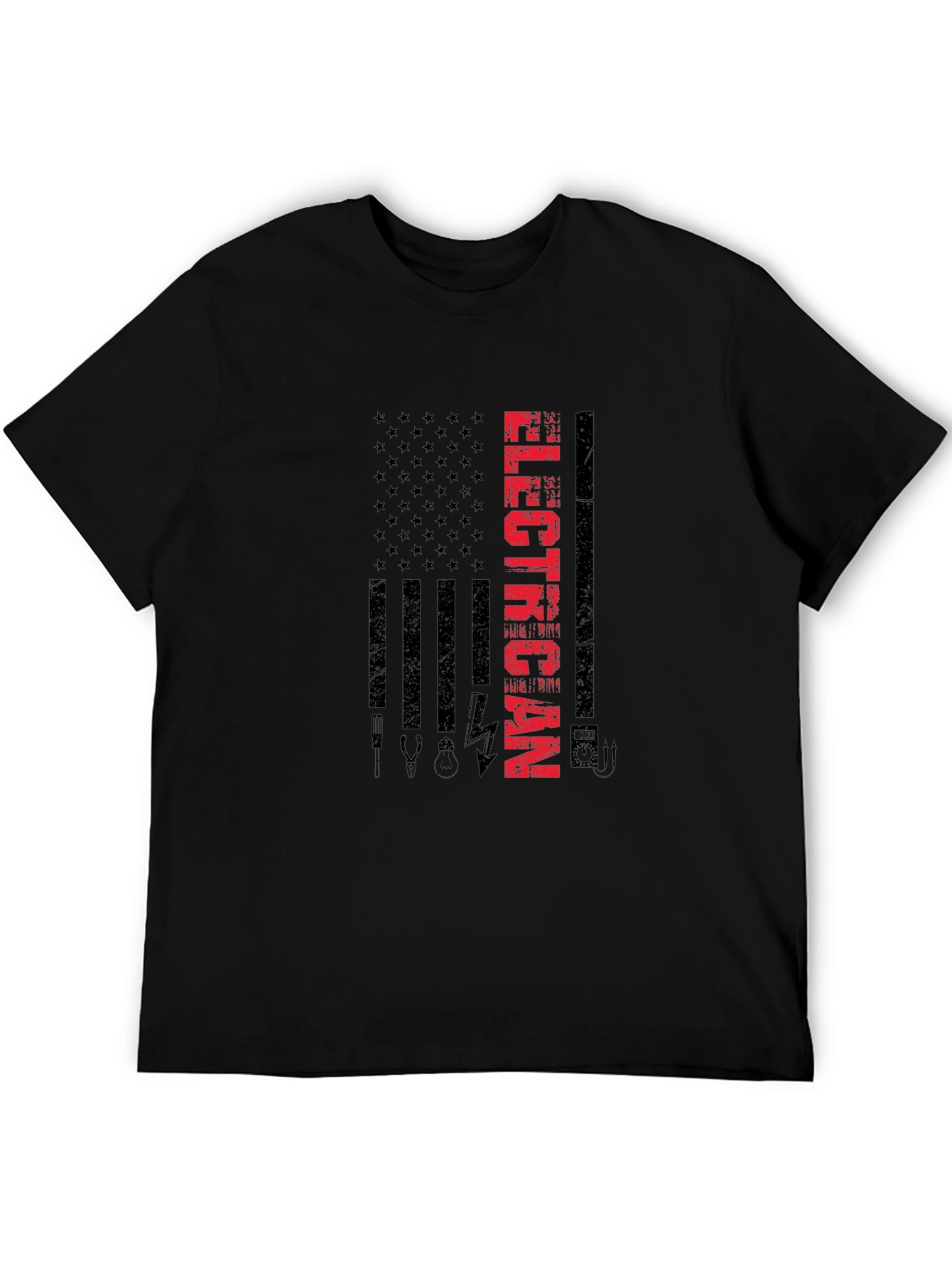 Black Electrician American Flag T-Shirt view 5