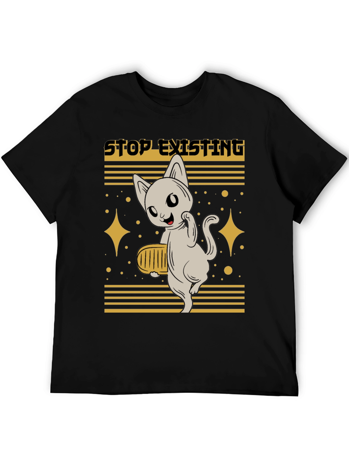 Black Stop Existing Cat Graphic Tee - Men's Black T-Shirt view 5