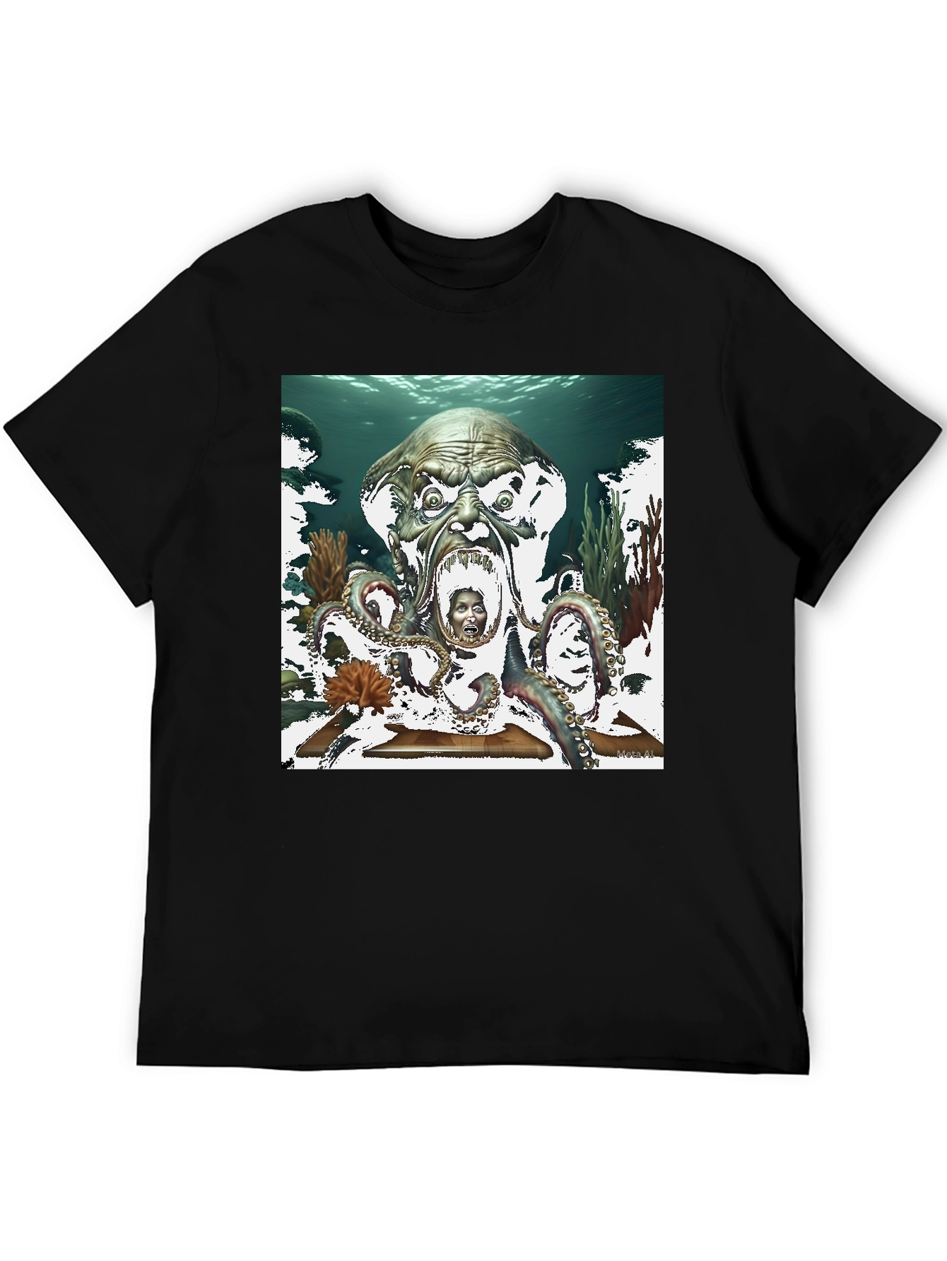 Black Octopus Monster Graphic Black T-Shirt view 5