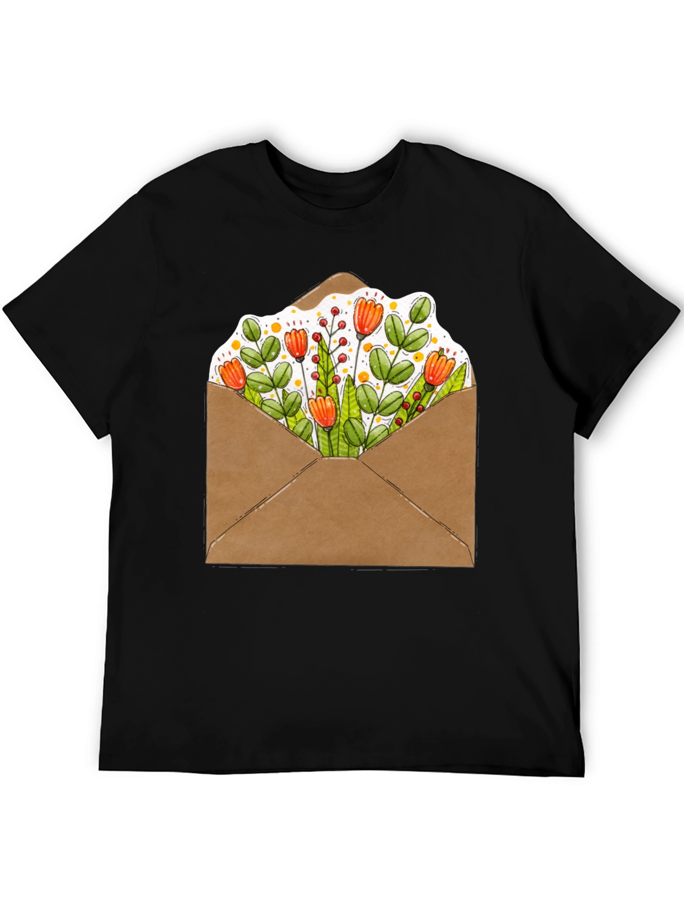 Black Floral Envelope Graphic Tee - Trendy Unisex T-Shirt view 5