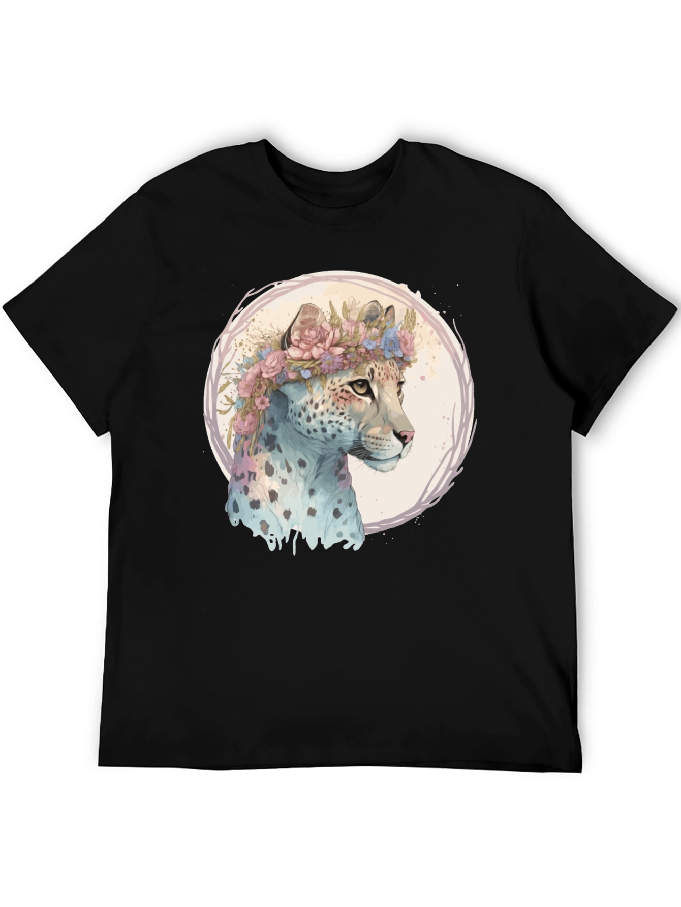 Black Floral Leopard Graphic Tee - Artistic Style view 5