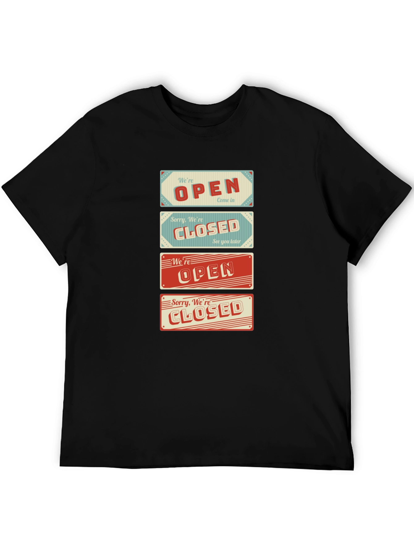 Black Open/Closed Sign T-Shirt - Novelty Graphic Tee view 5