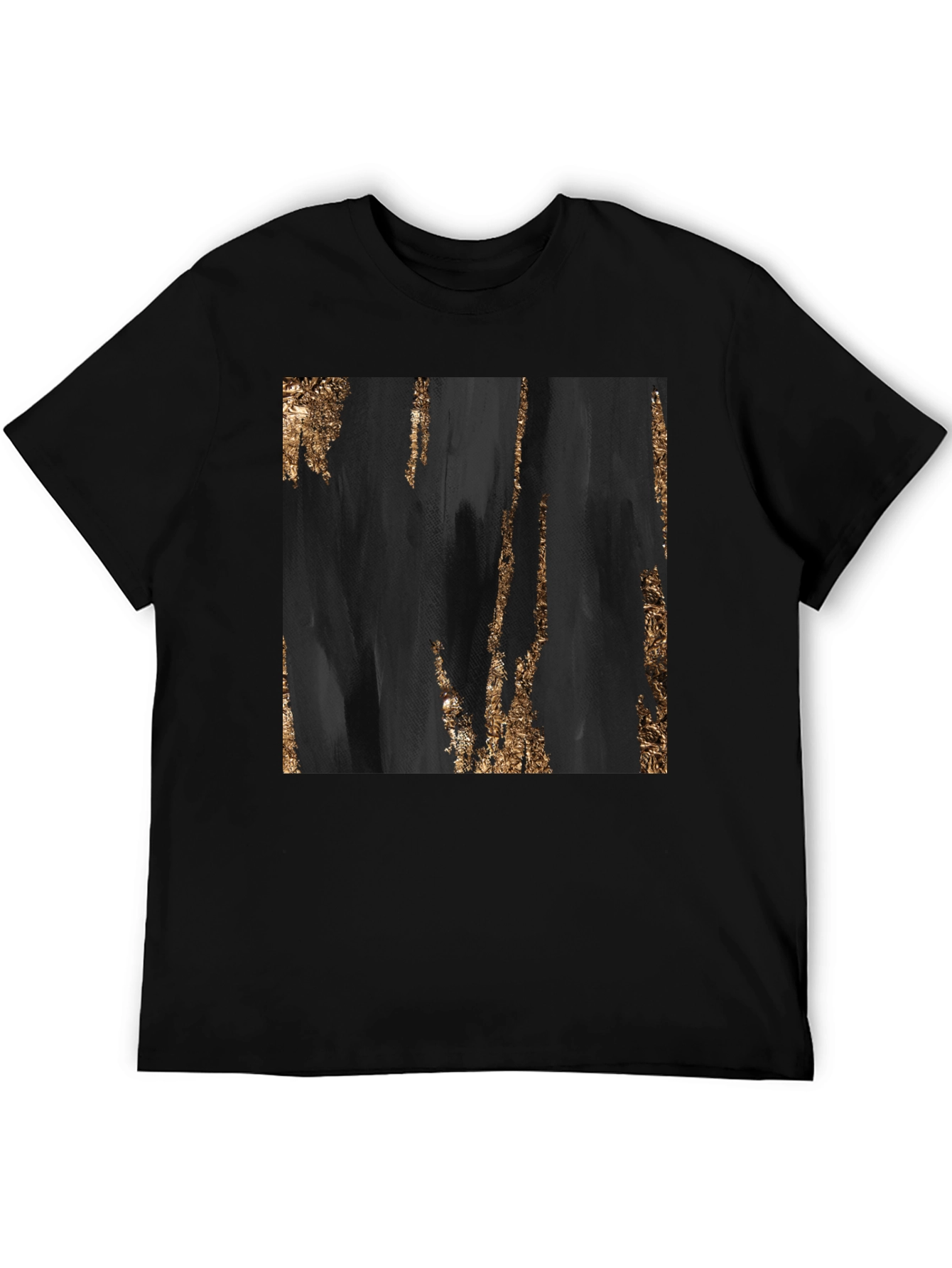 Black Abstract Gold Foil Print Black T-Shirt view 5