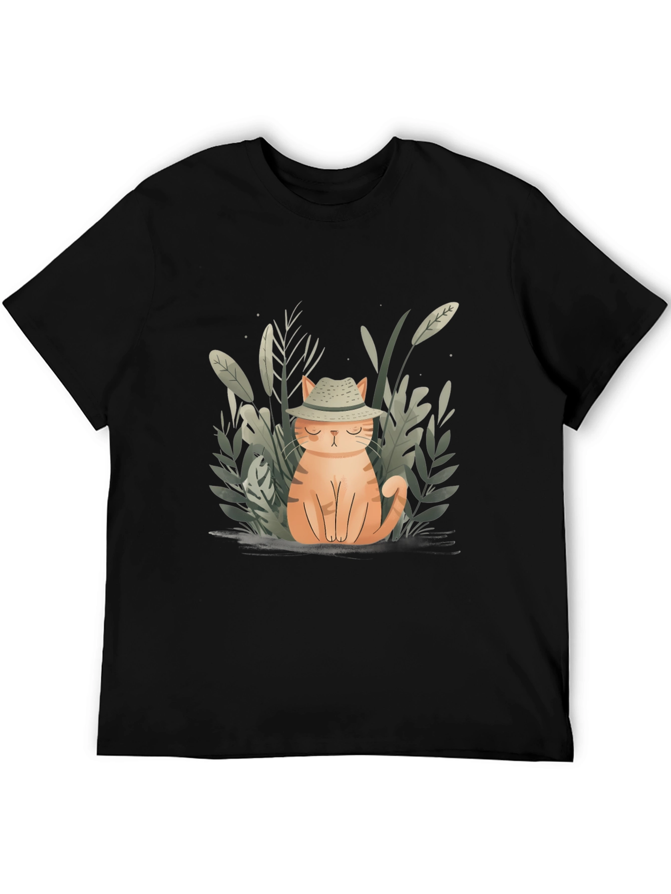 Black Cute Cat in Hat Graphic Tee - Unisex Black T-Shirt view 5