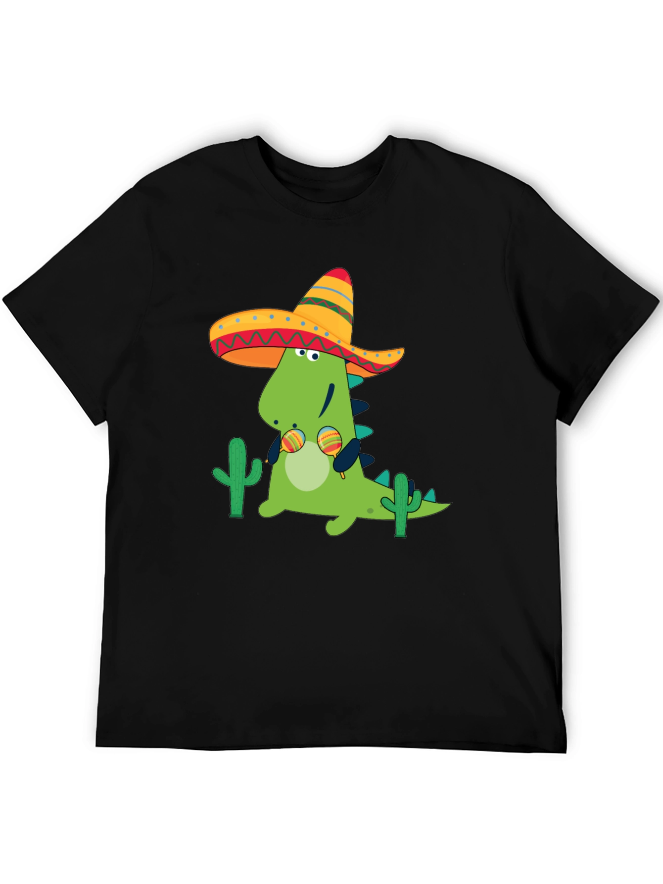 Black Dino Fiesta Black T-Shirt - Maracas & Sombrero view 5