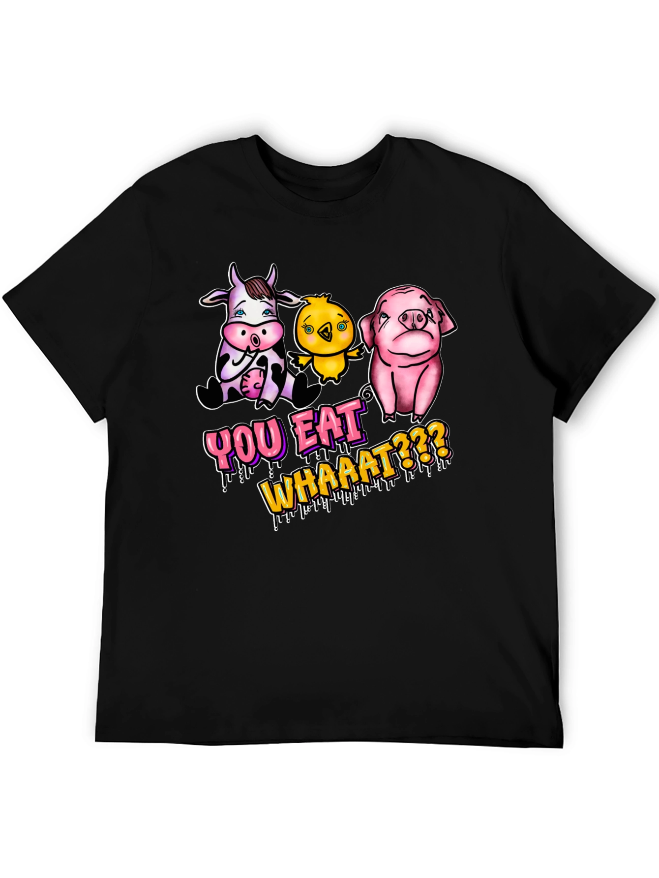 Black Vegan T-Shirt: You Eat Whaaat??? Funny Animal Design view 5
