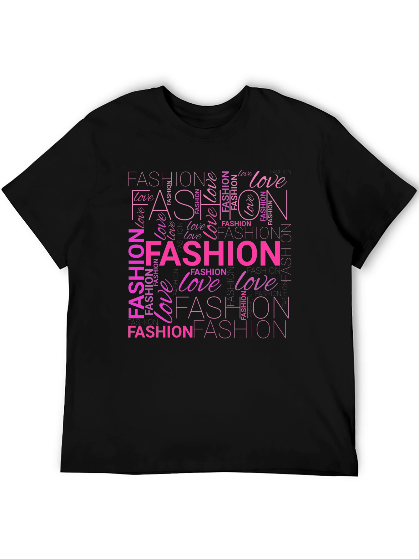 Fashion & Love Pink Word Art Print Black T-Shirt - 5