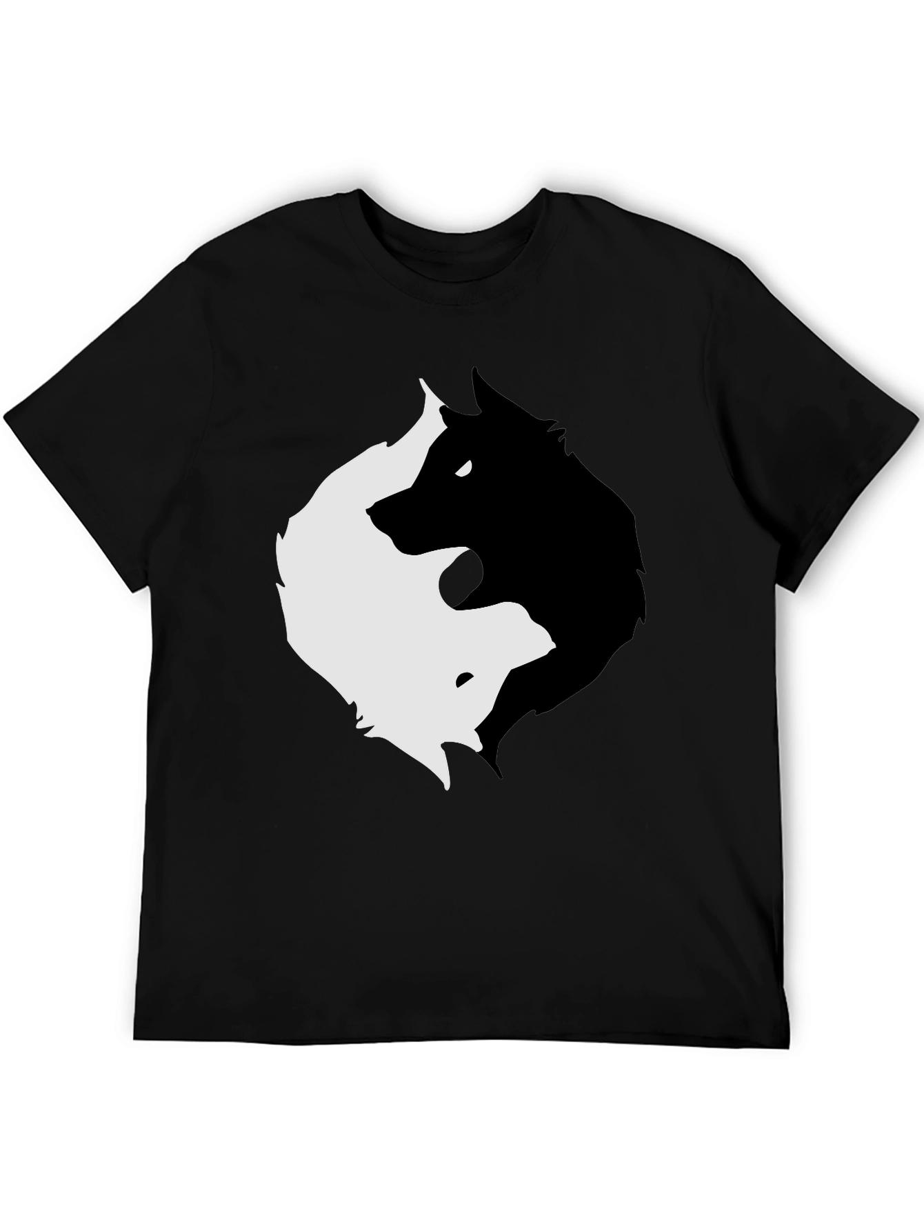 Black Yin Yang Wolves Graphic Tee - Black view 5