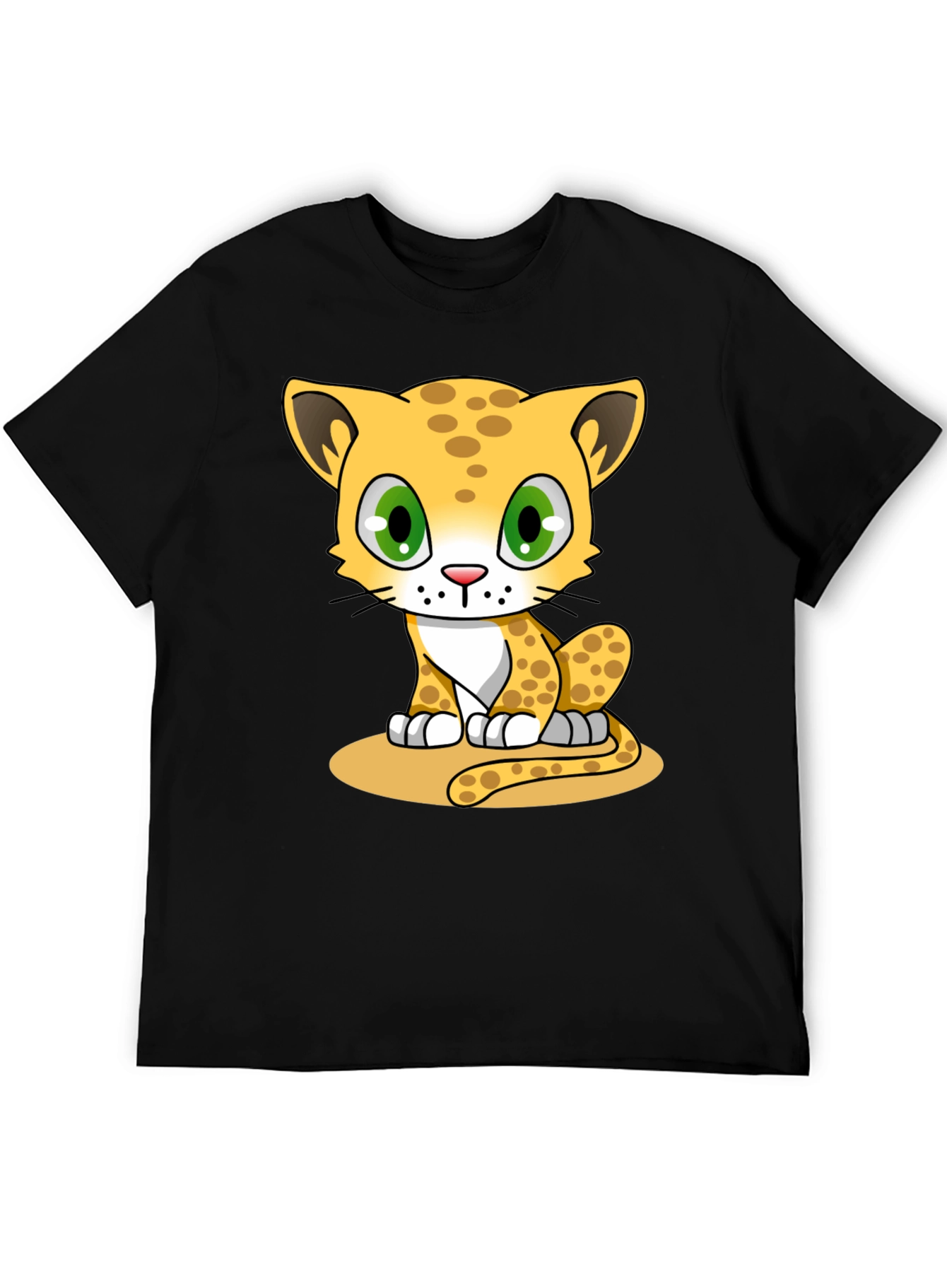 Black Cute Cartoon Leopard Black T-Shirt view 5
