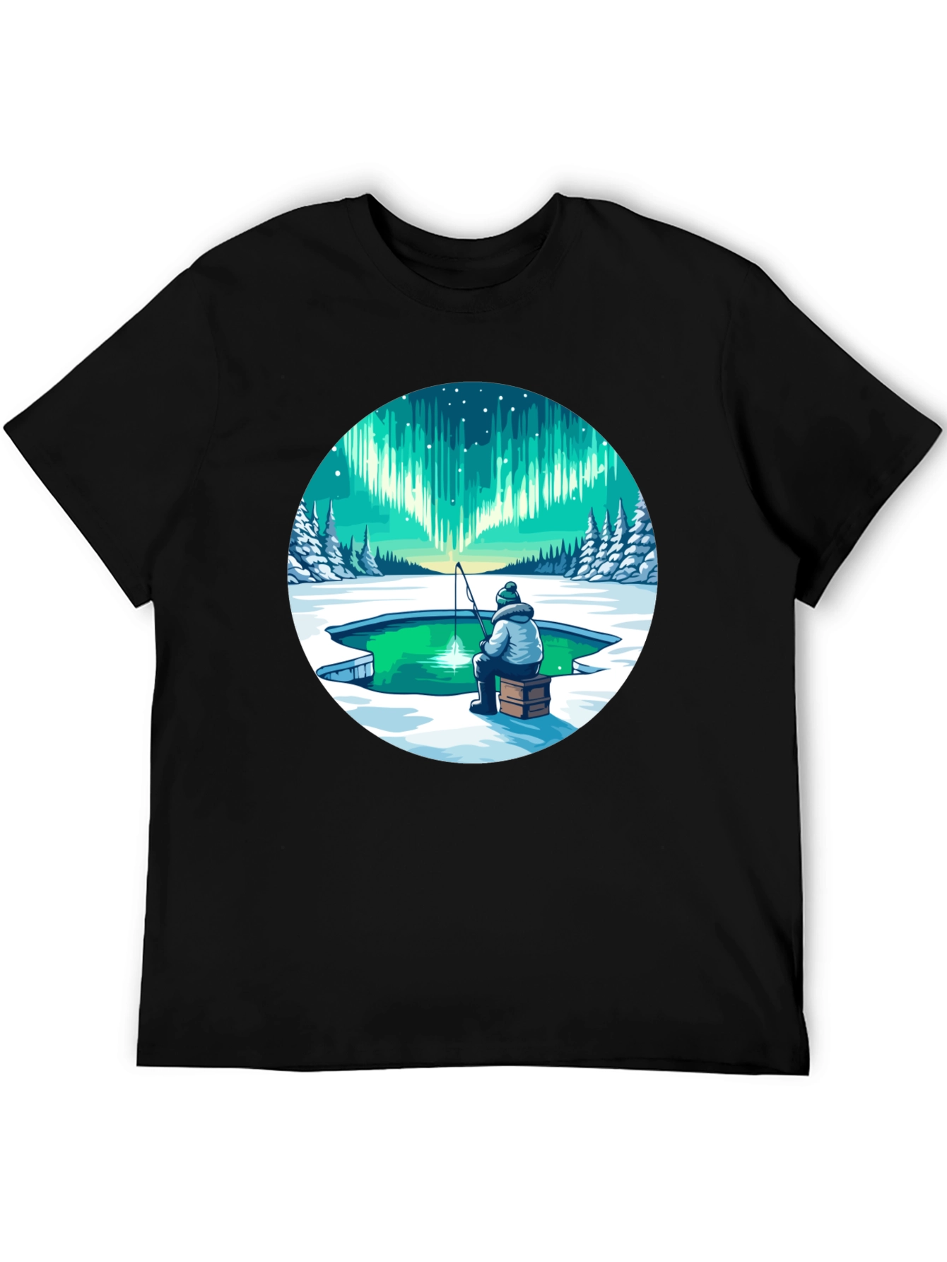 Aurora Borealis Ice Fishing Graphic Tee - 5