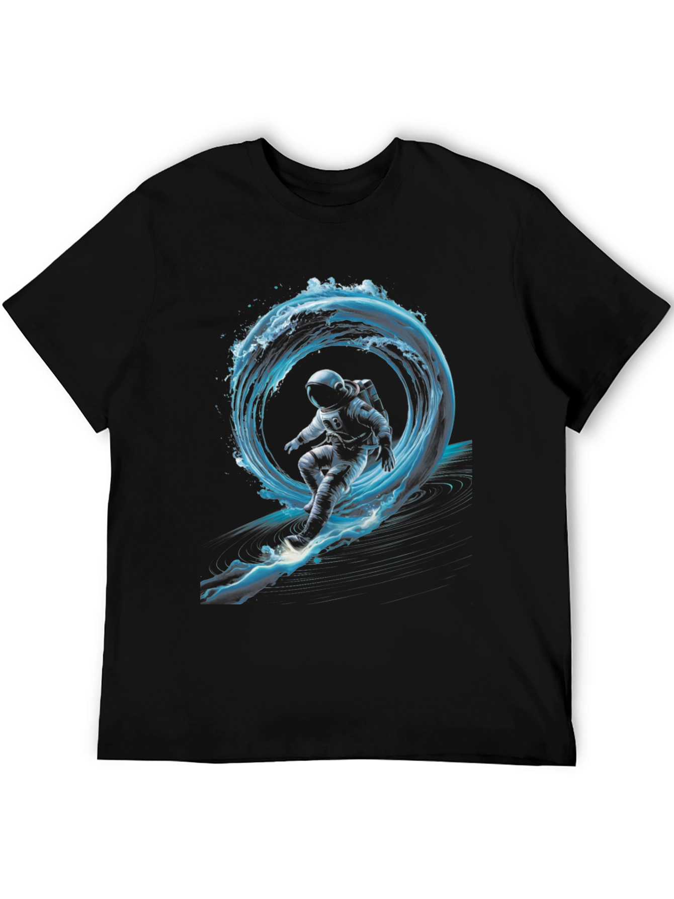 Black Astronaut Surfing Waves Black T-Shirt view 5