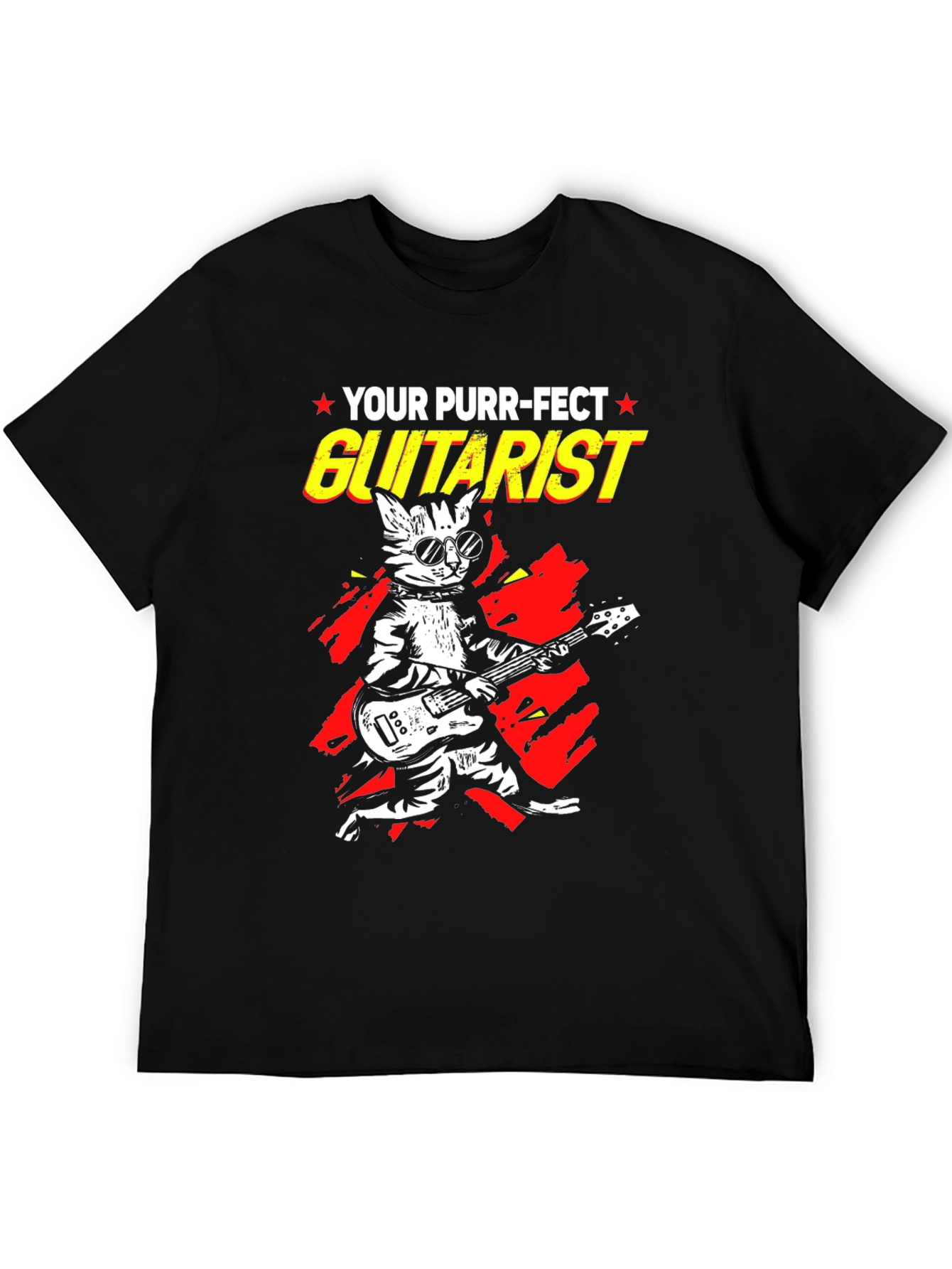 Black Purr-fect Guitarist Black Graphic Tee view 5
