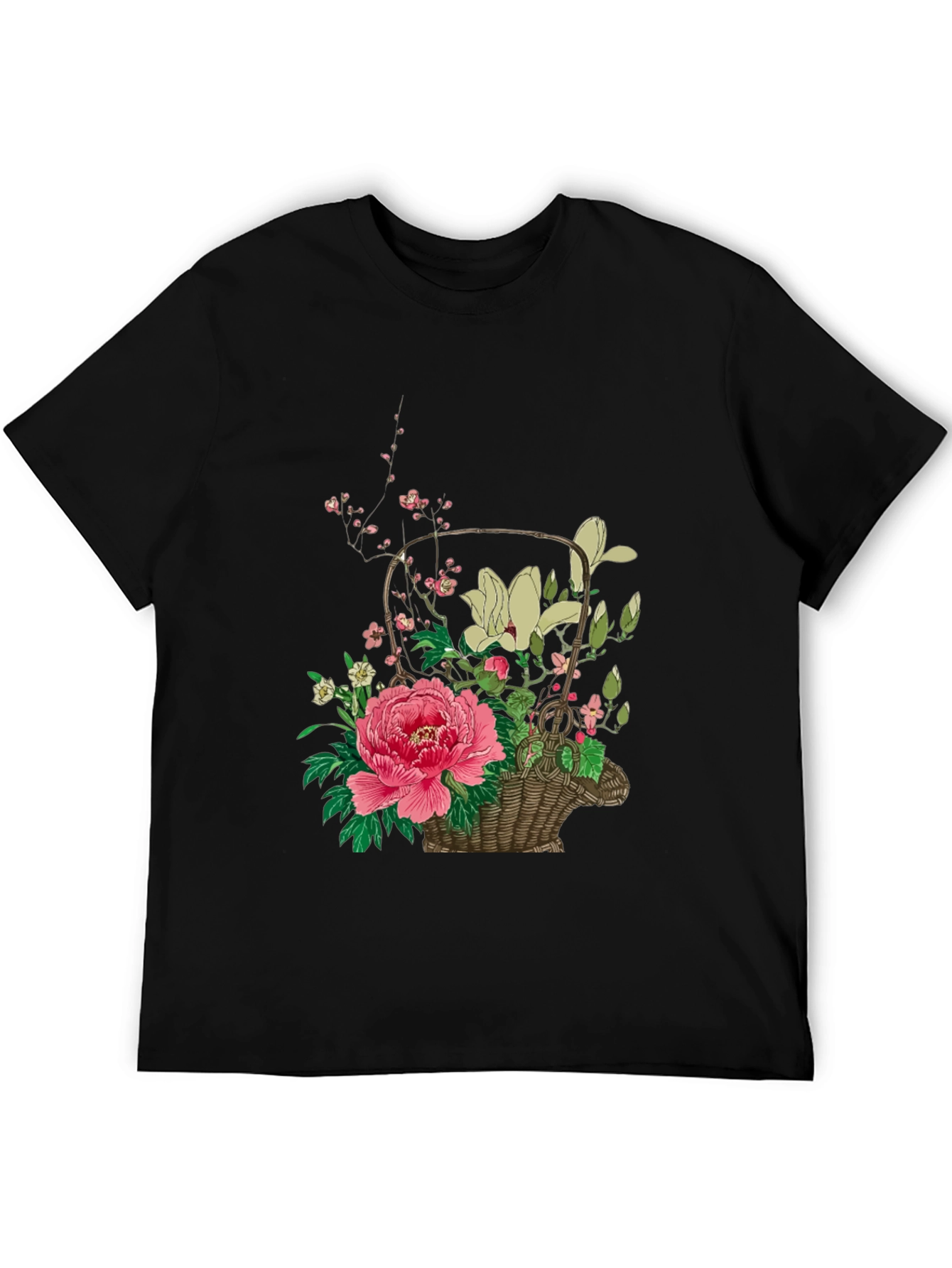 Black Floral Basket Graphic Tee - Stylish & Unique Design view 5