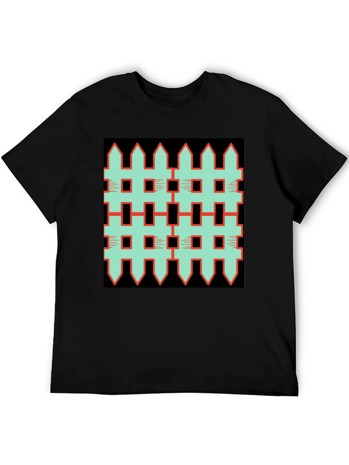 Black Unique Fence Pattern Graphic Tee - Black view 5