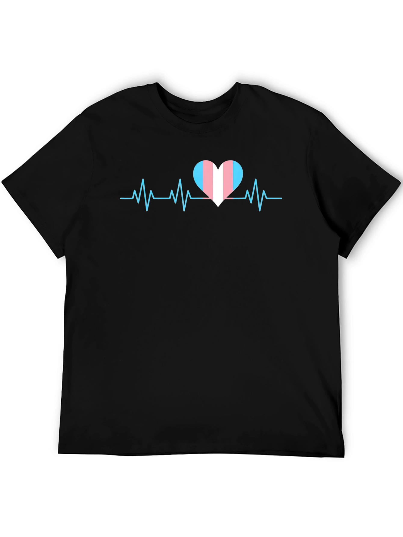Black Transgender Pride Heartbeat T-Shirt - Black view 5