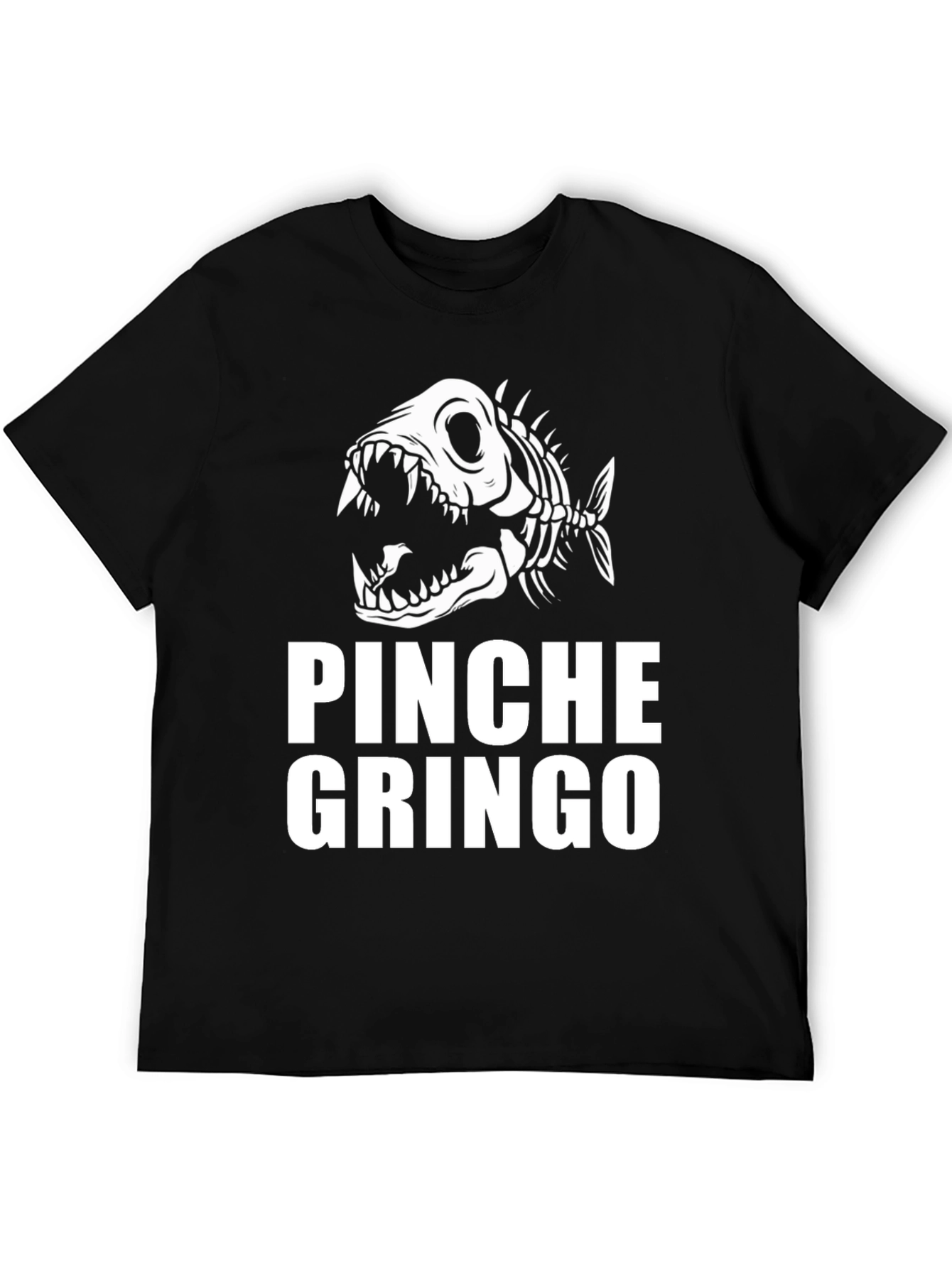 Black Pinche Gringo Skeleton Fish Graphic Tee view 5