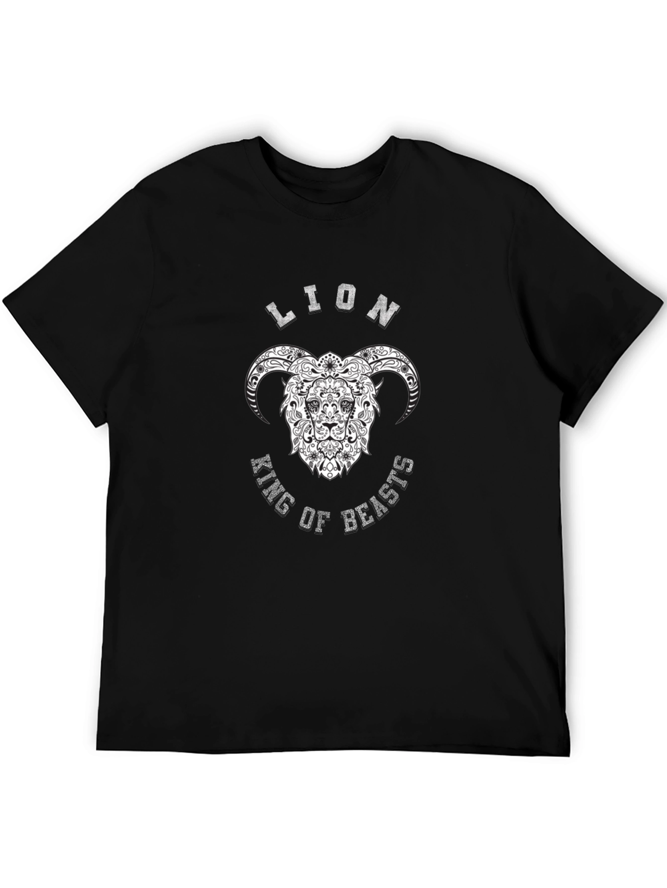 Black Lion King of Beasts Graphic Print Black T-Shirt view 5