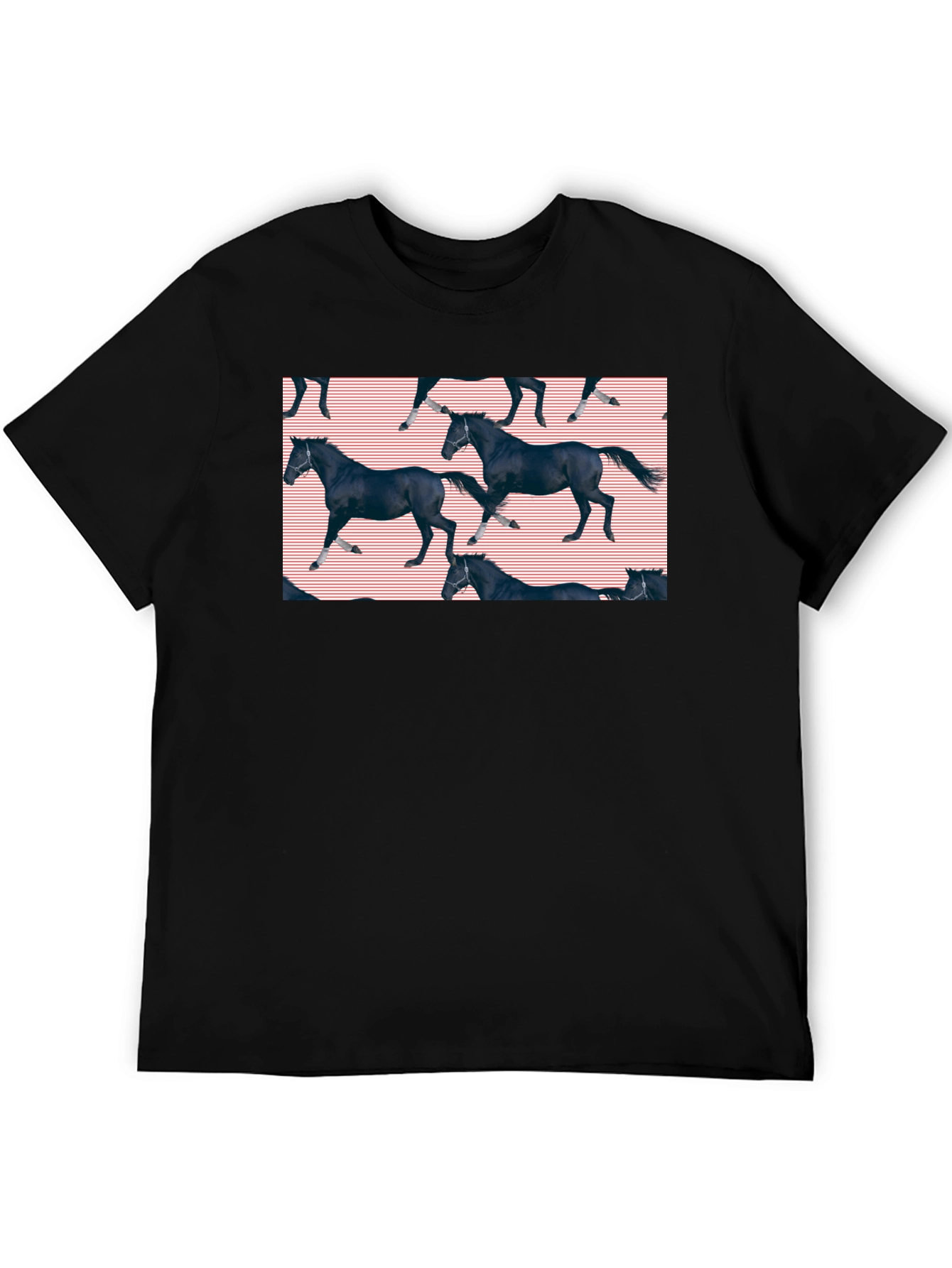 Black Black Horse Pattern T-Shirt view 5