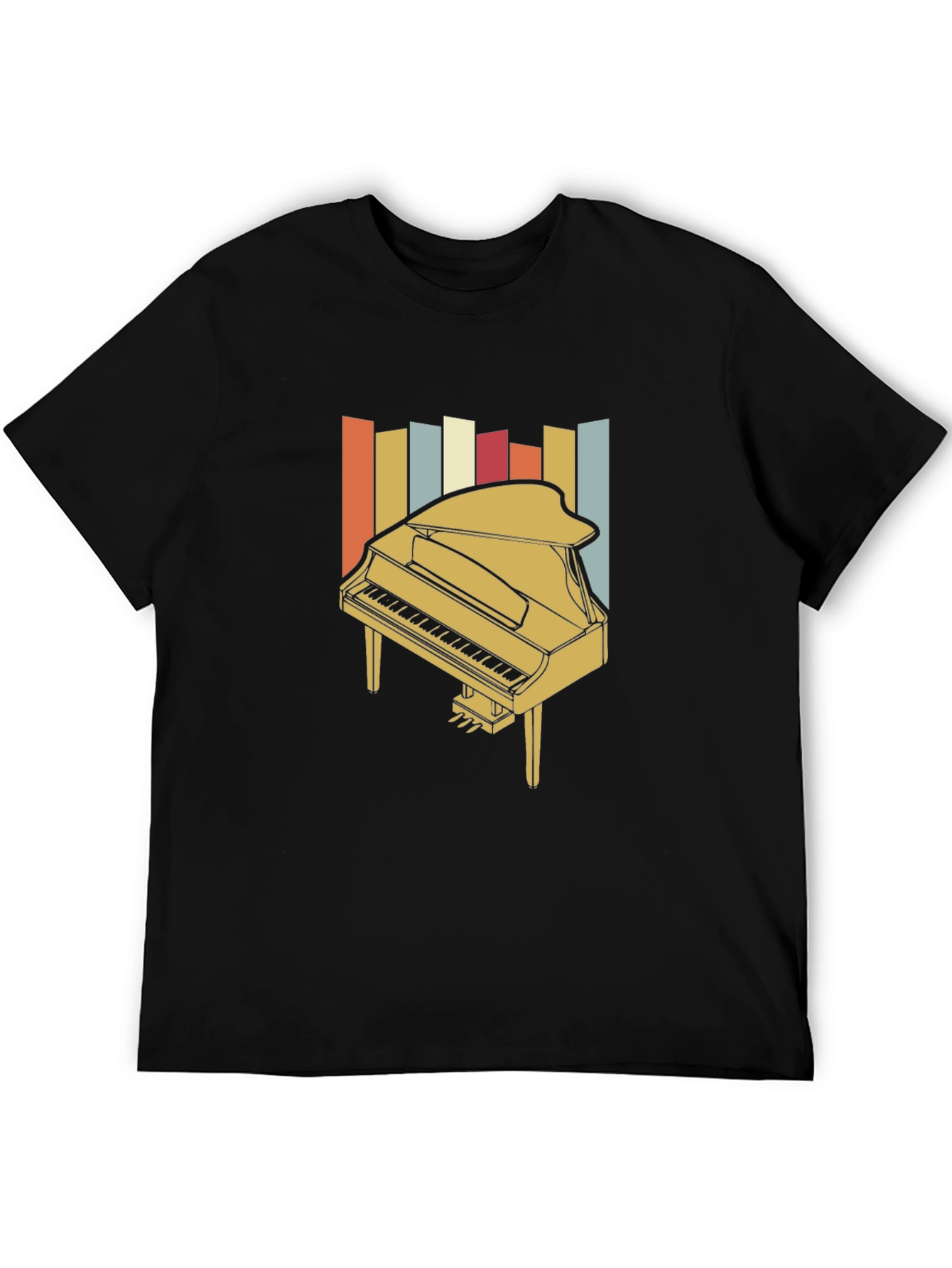 Black Retro Piano Graphic Tee - Vintage Music Lover T-Shirt view 5