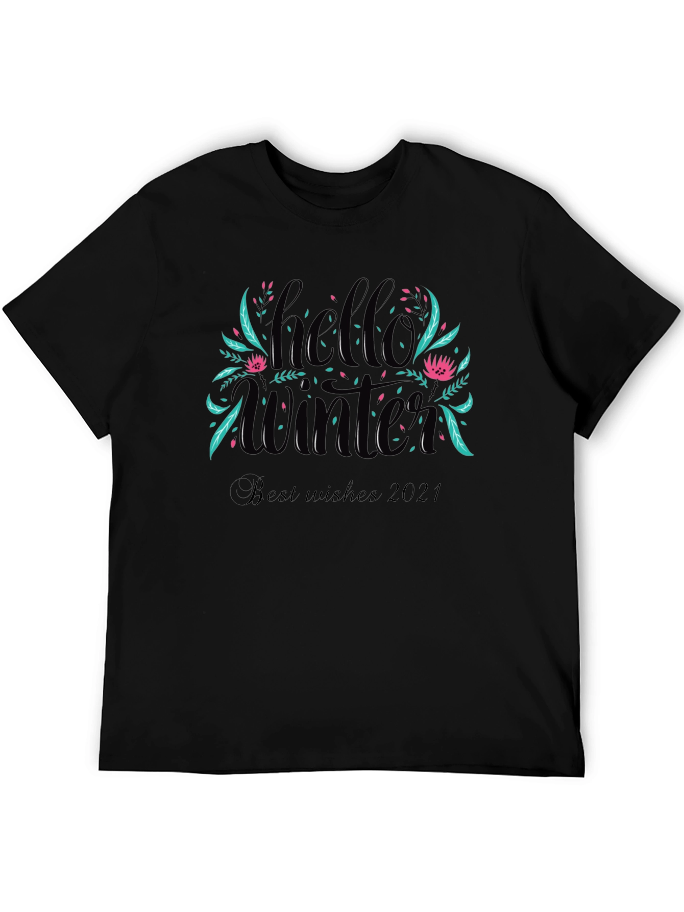 Black Hello Winter T-Shirt - Best Wishes 2021 view 5