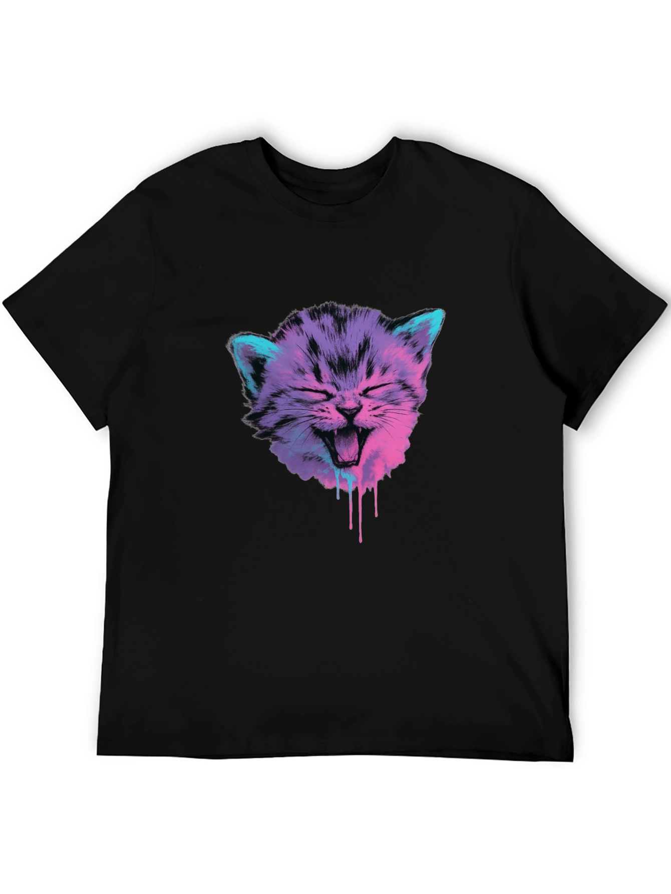 Black Vaporwave Cat Graphic Tee - Black Cotton Blend view 5
