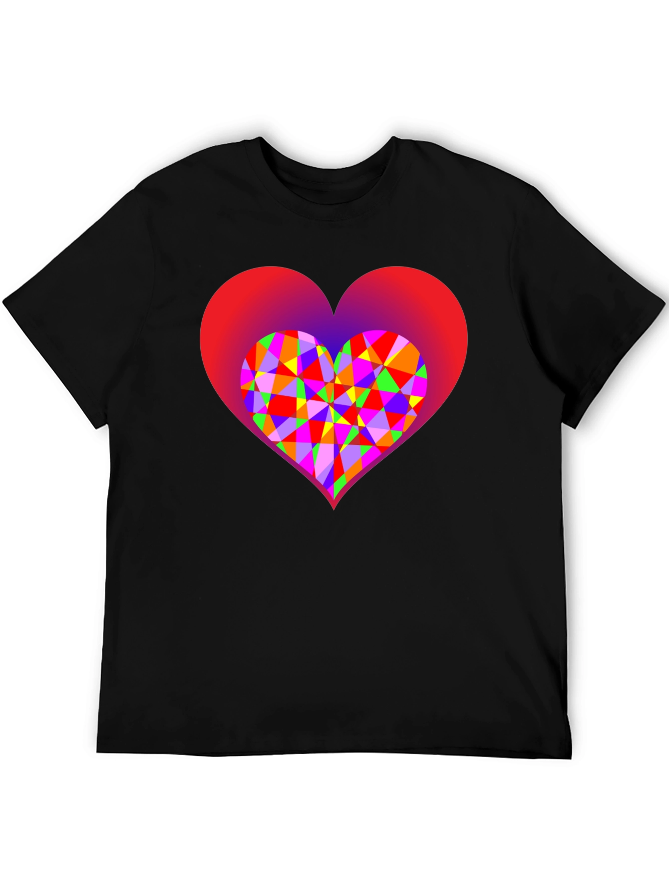 Black Geometric Heart Graphic Black T-Shirt view 5