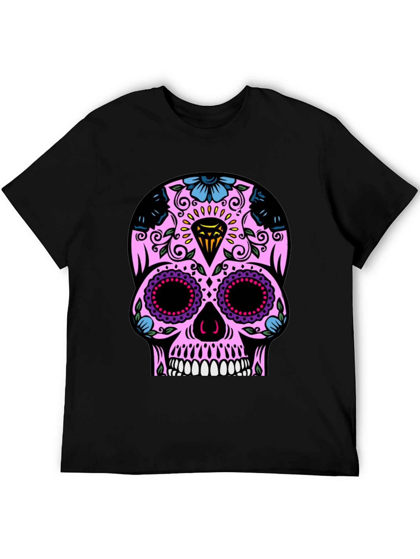 Black Sugar Skull T-Shirt - Black Graphic Tee view 5