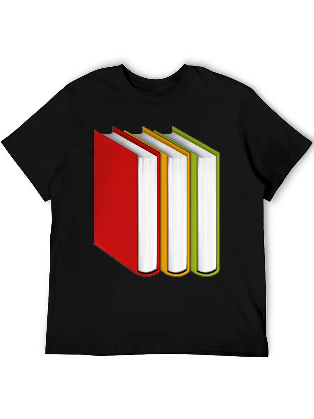 Black Book Lover's Tee: Colorful Book Stack Graphic T-Shirt view 5