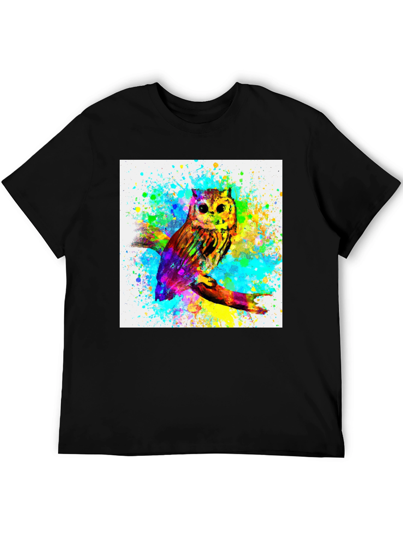Black Watercolor Owl Graphic Black T-Shirt view 5