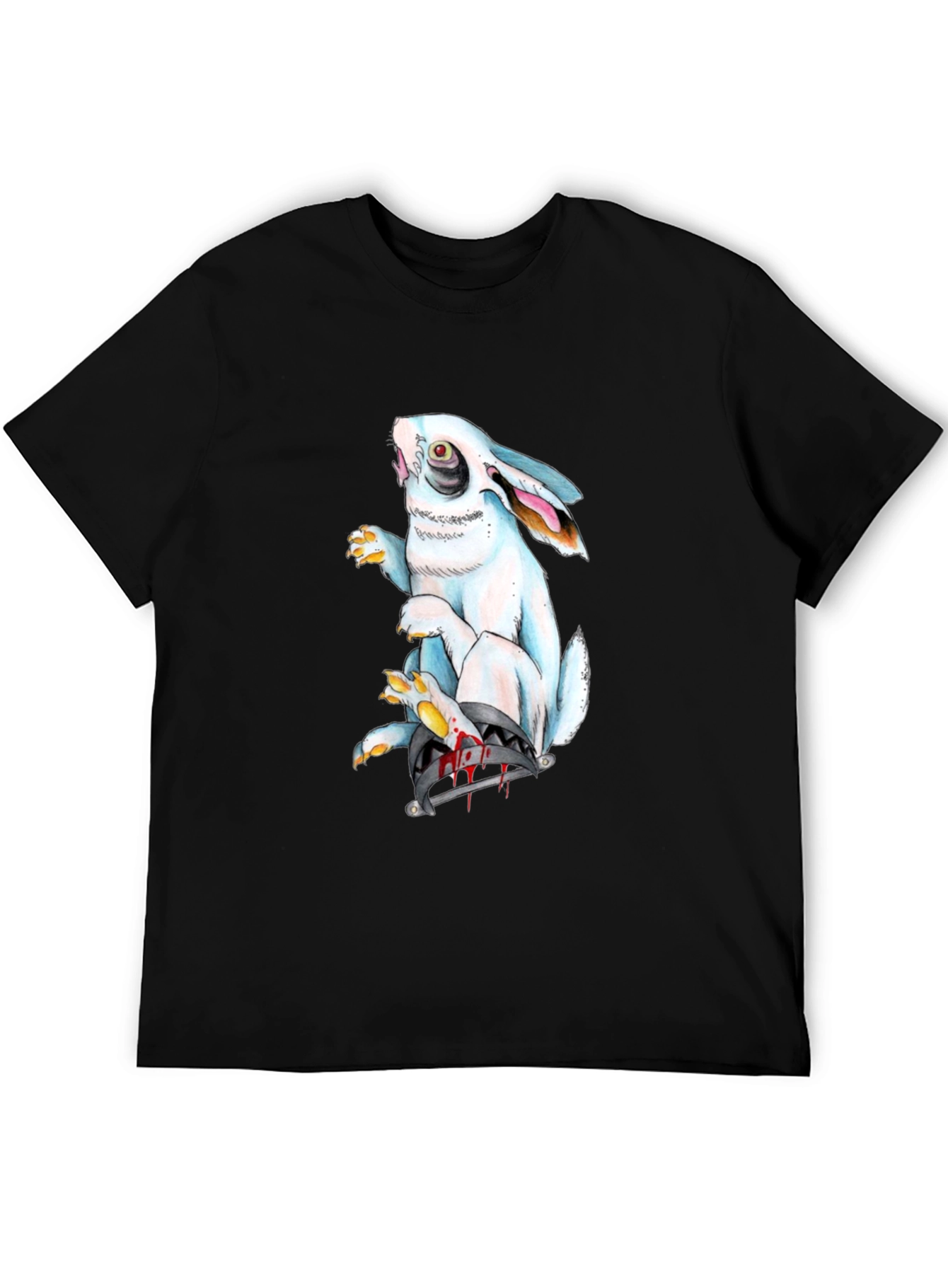 Black Creepy Rabbit Graphic Black T-Shirt view 5