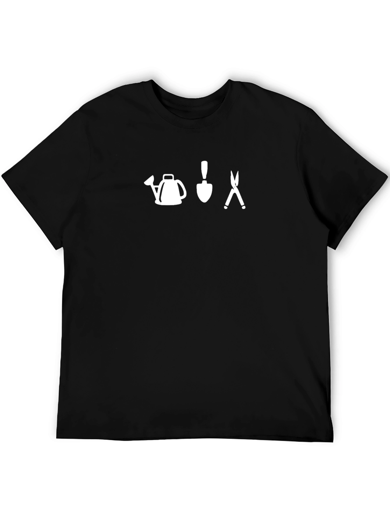 Black Gardening Tool T-Shirt: Watering Can, Shovel, Pruners view 5