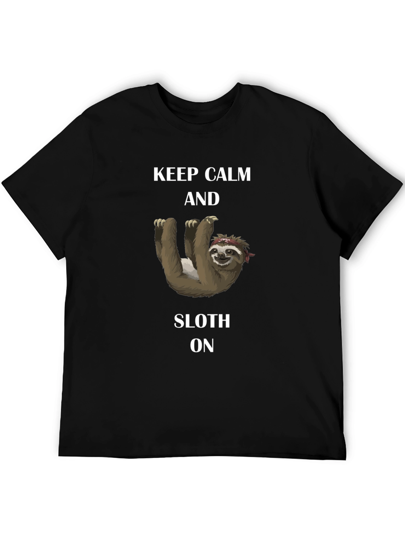 Black Keep Calm and Sloth On T-Shirt view 5