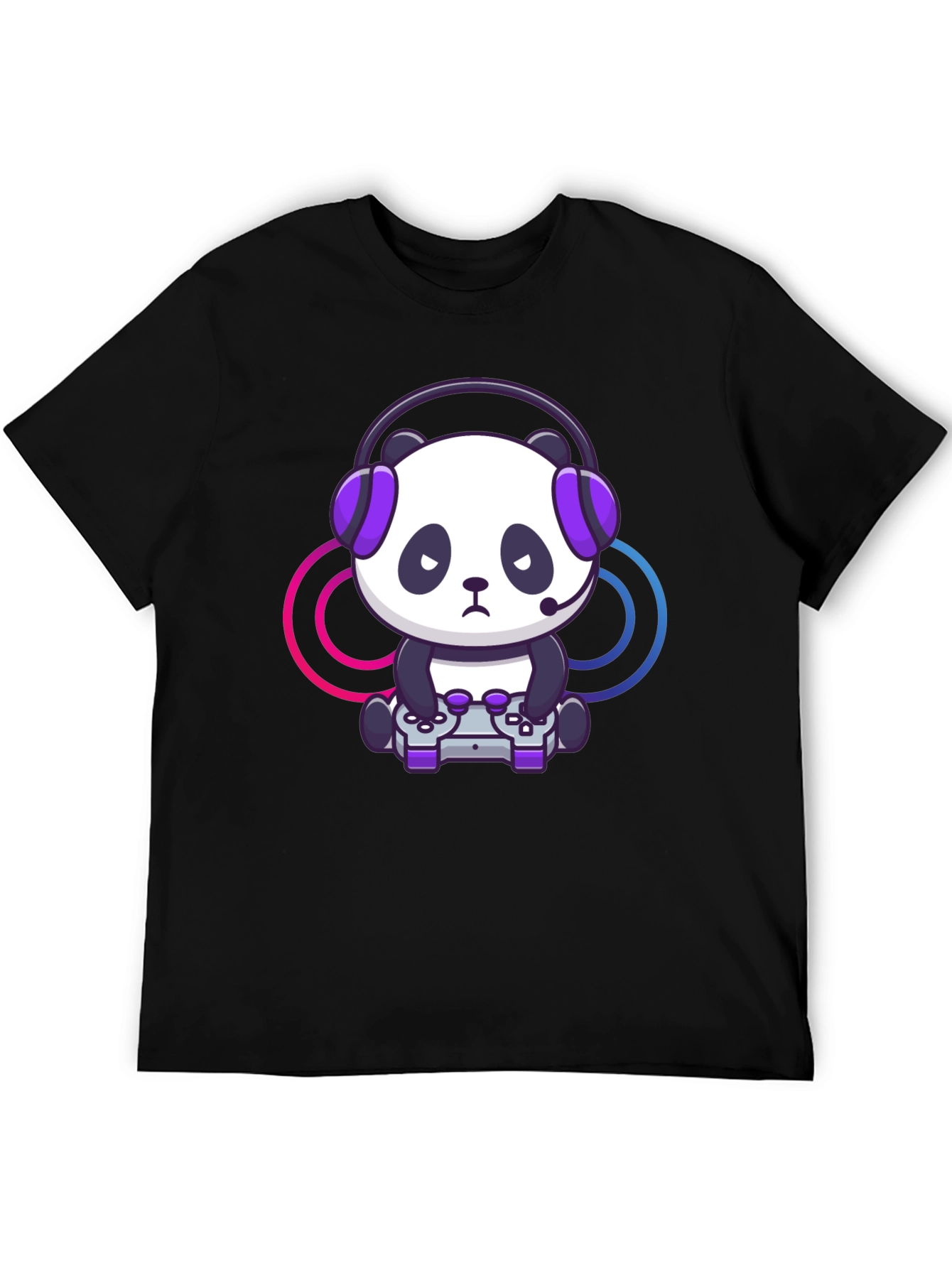 Black Gamer Panda Graphic T-Shirt - Black view 5