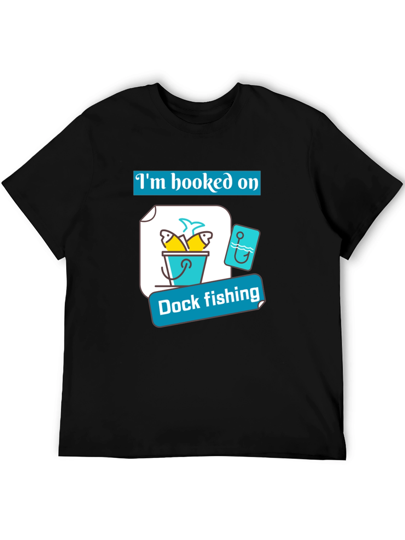 Black Hooked on Dock Fishing T-Shirt - Fisherman Gift view 5