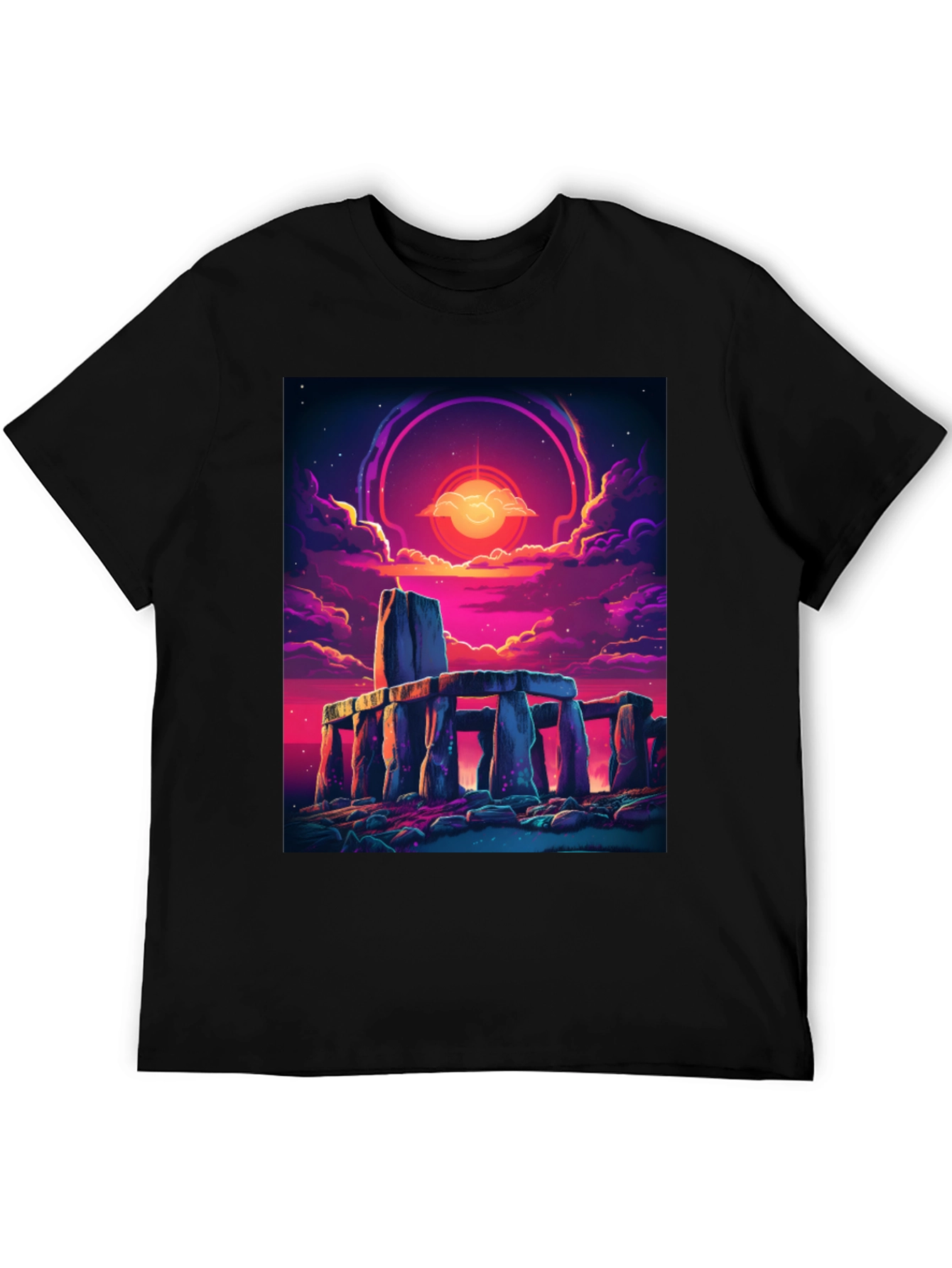 Black Stonehenge Sunset Graphic Tee - Black Cotton Blend view 5