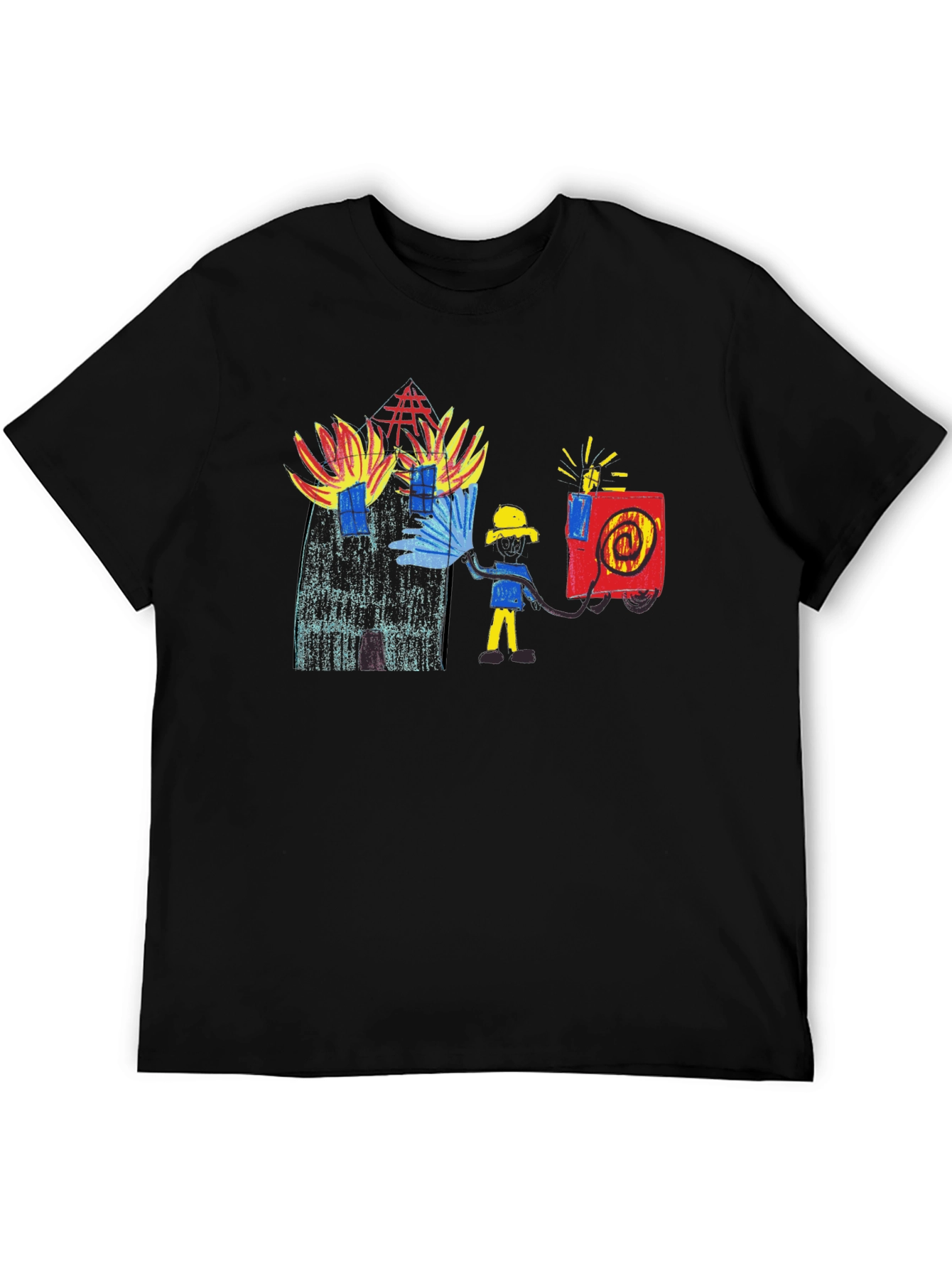 Black Fireman Drawing Graphic Black T-Shirt view 5