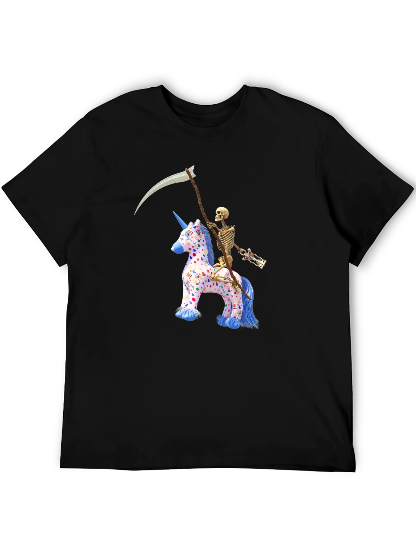 Black Skeleton Riding Unicorn T-Shirt view 5