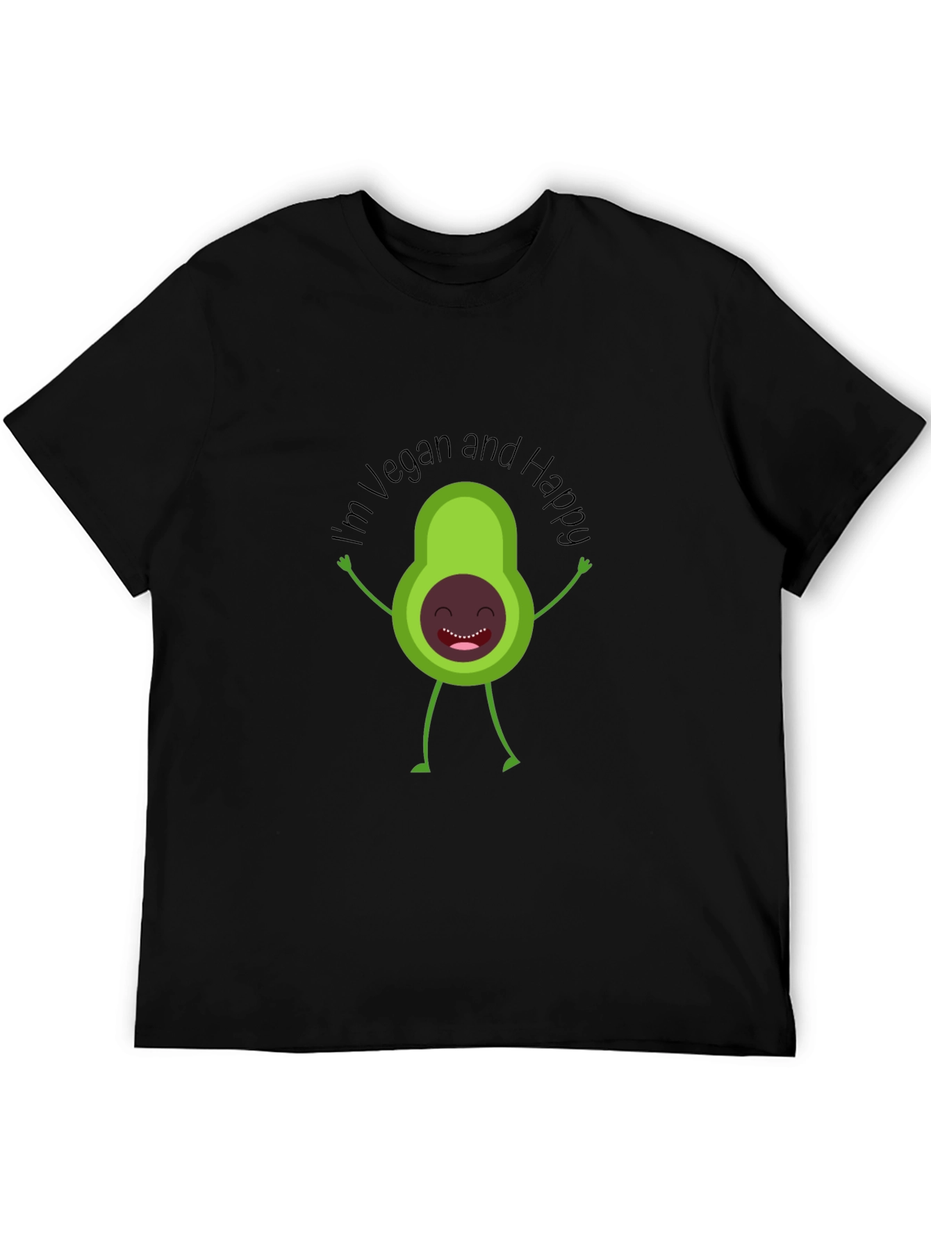 Black Vegan Avocado T-Shirt - "I'm Vegan and Happy" view 5