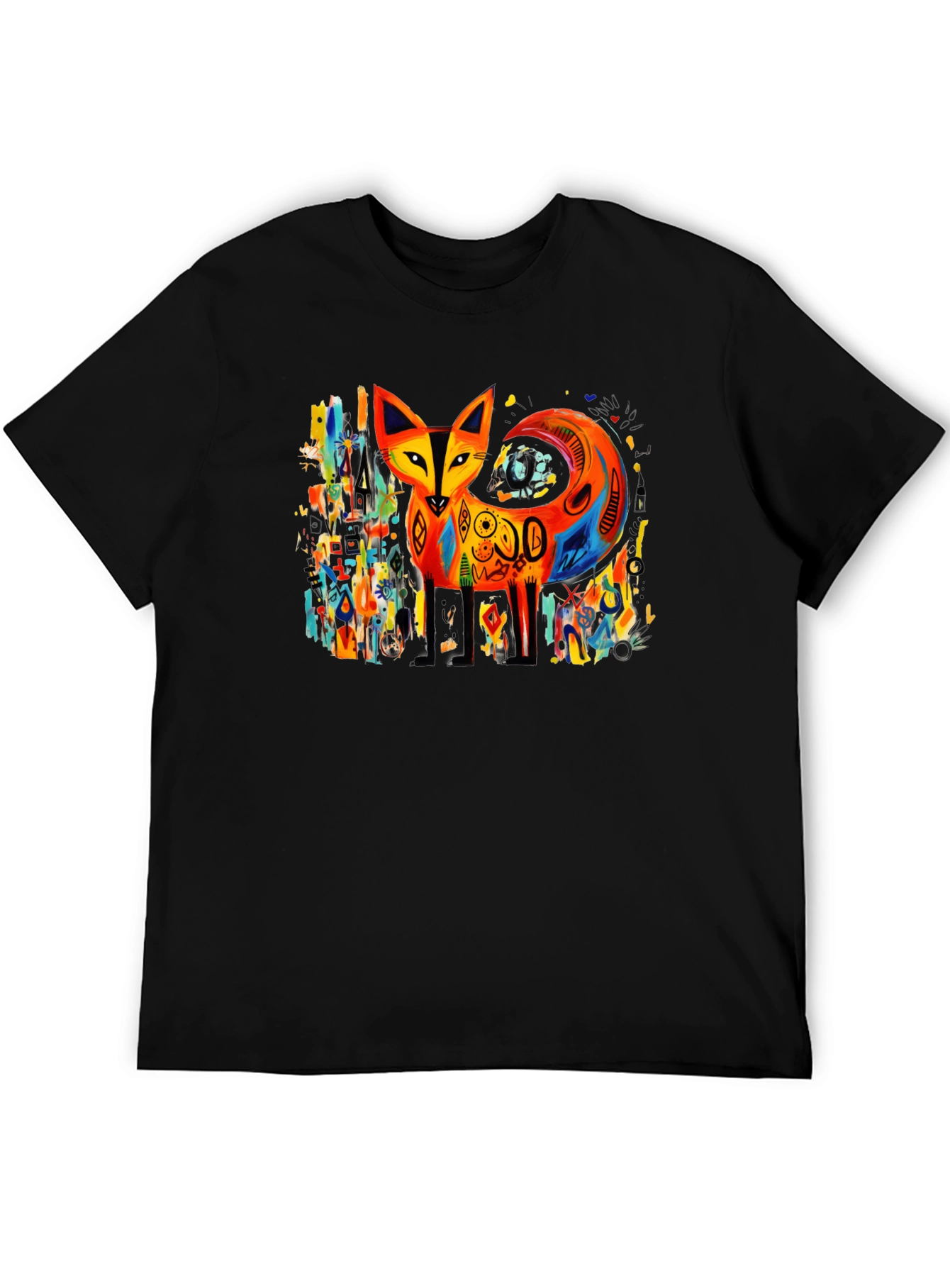 Black Abstract Fox Graphic Tee - Bold Artistic Design view 5