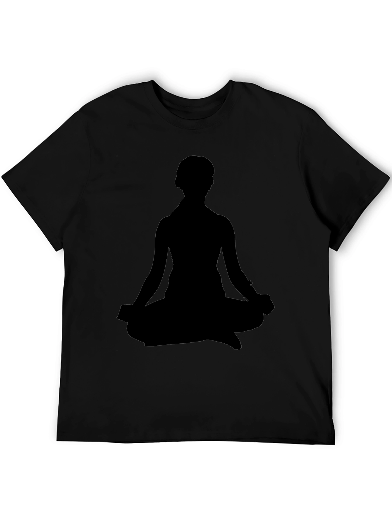 Black Men's Black T-Shirt - Meditating Silhouette Design view 5