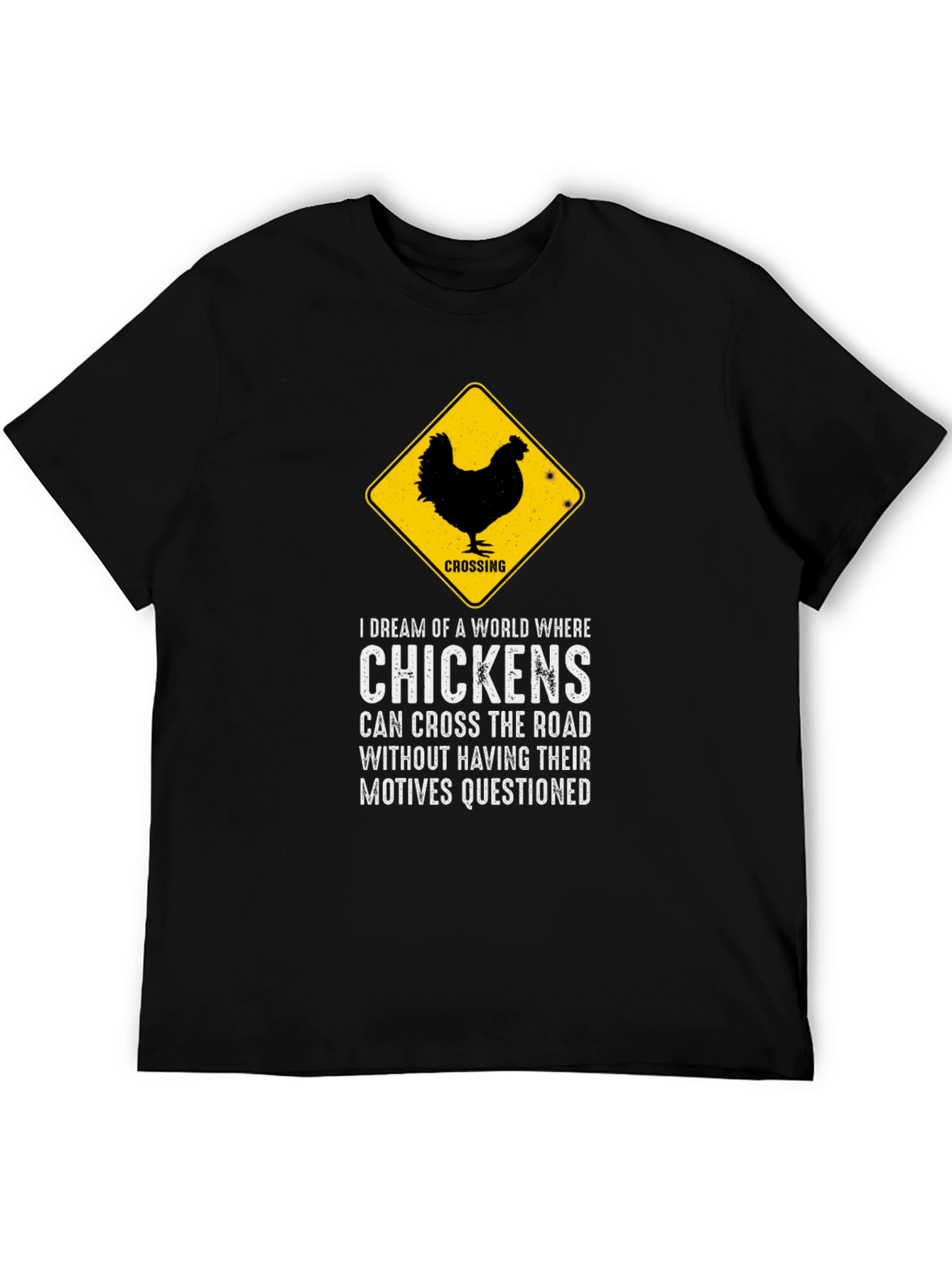Black Chicken Crossing Graphic Tee - Funny Novelty T-Shirt view 5