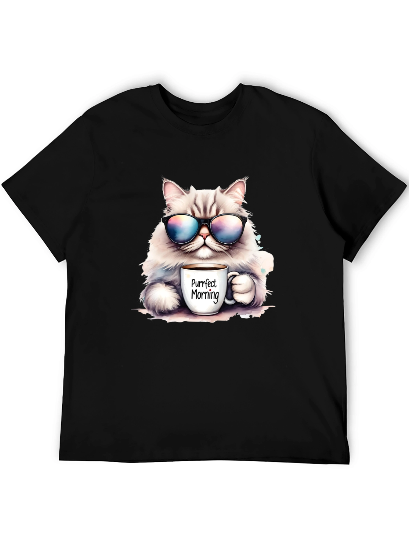 Black Purrfect Morning Cat T-Shirt view 5