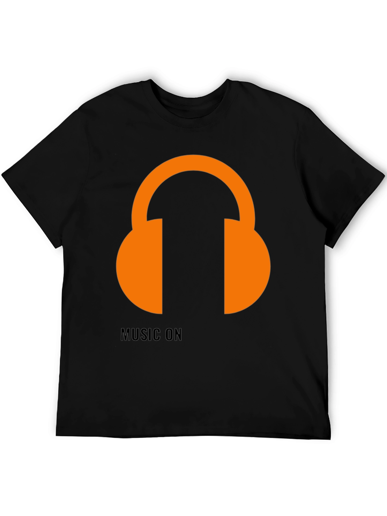Black Music On T-Shirt: Orange Headphones Graphic Tee view 5